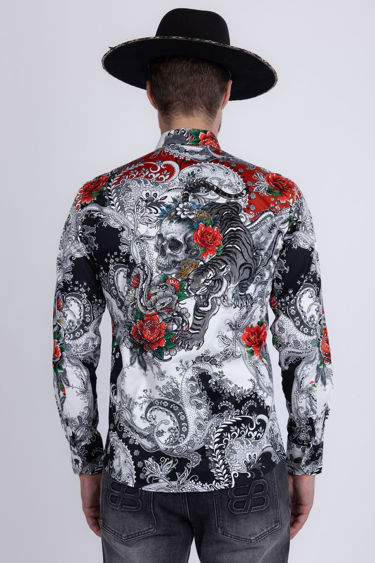 BARABAS® Men's Designer Rhinestone Long Sleeve Shirt Shirts 6SPR02 Red