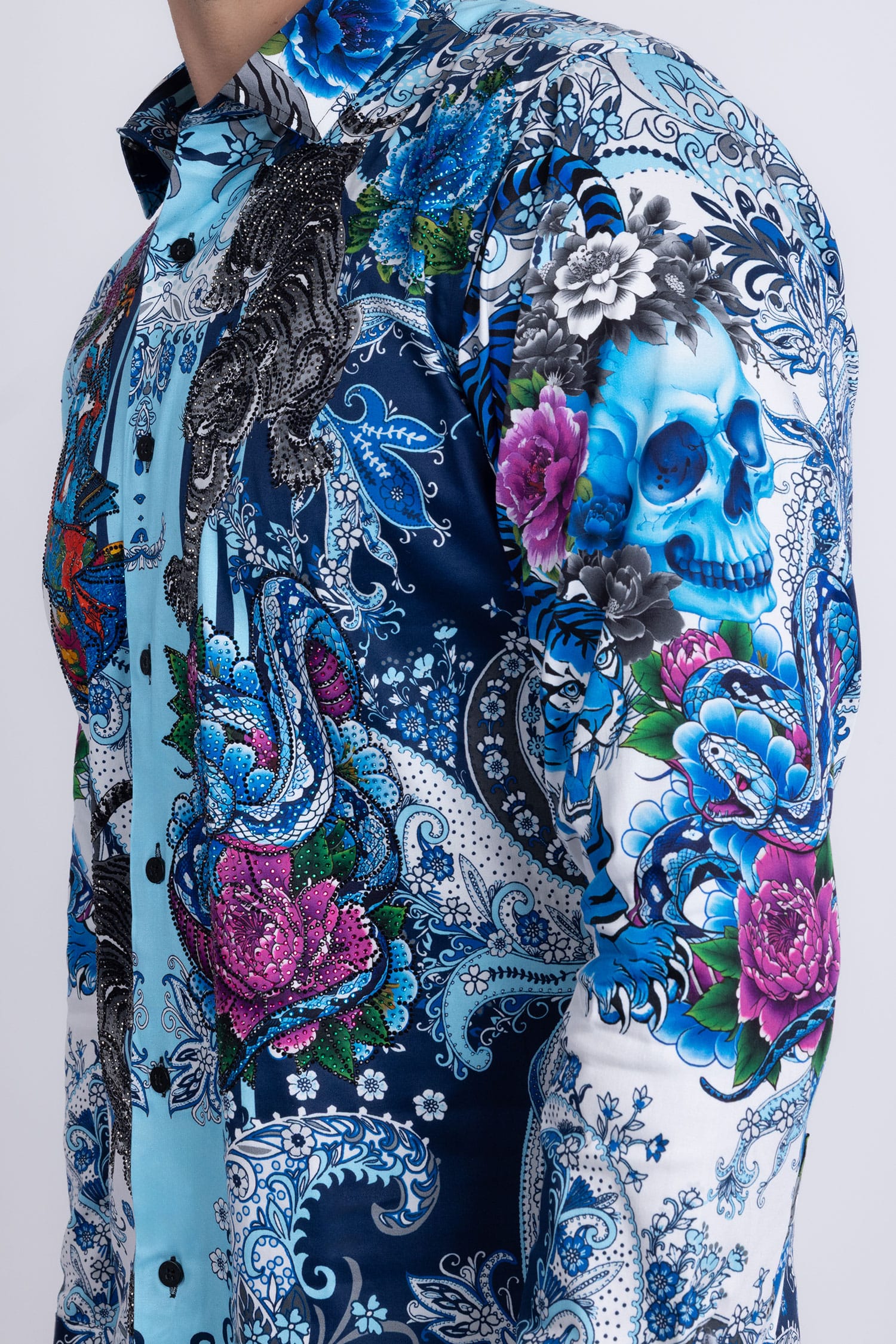 BARABAS® Men's Designer Rhinestone Long Sleeve Shirt Shirts 6SPR02 Blue