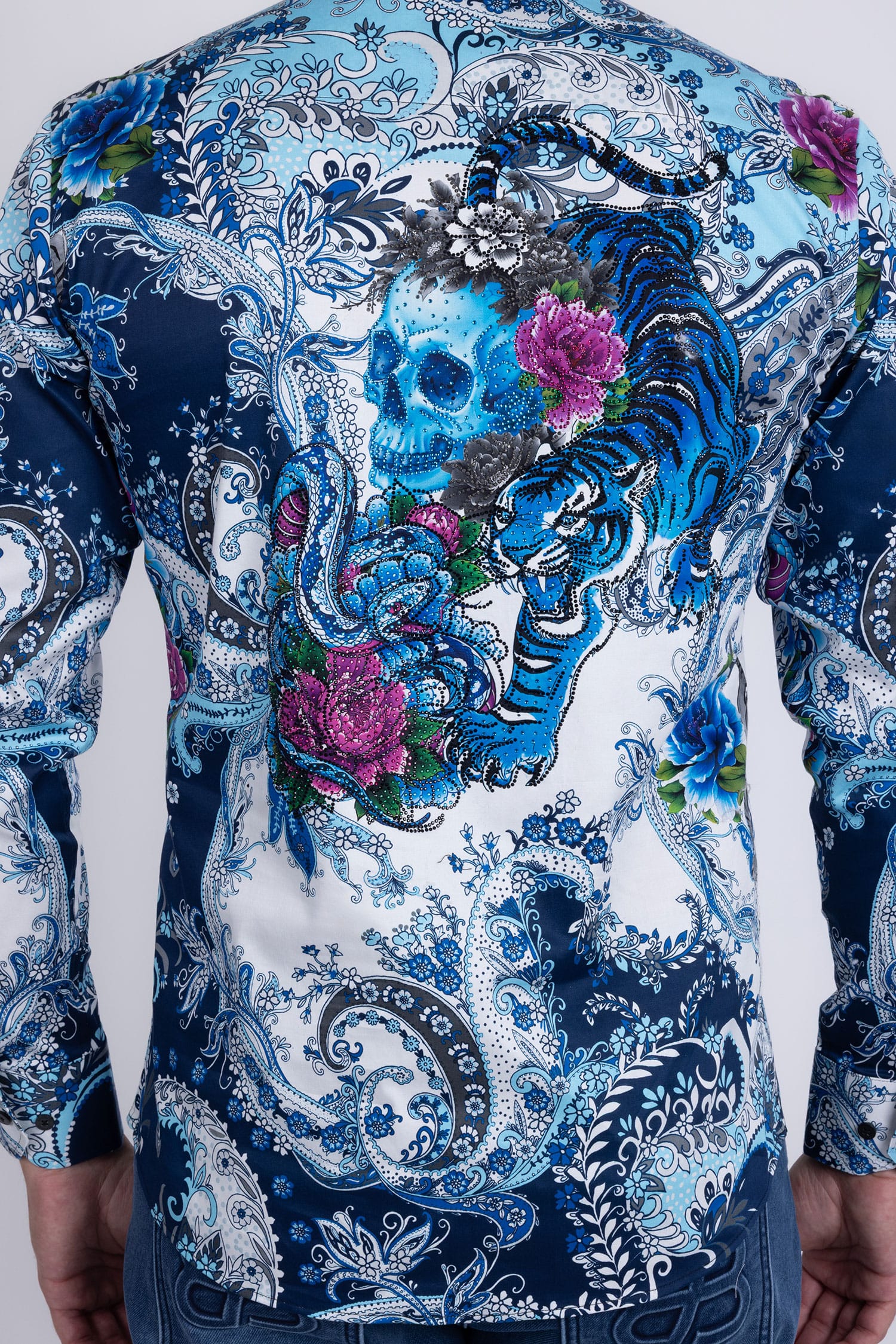 BARABAS® Men's Designer Rhinestone Long Sleeve Shirt Shirts 6SPR02 Blue