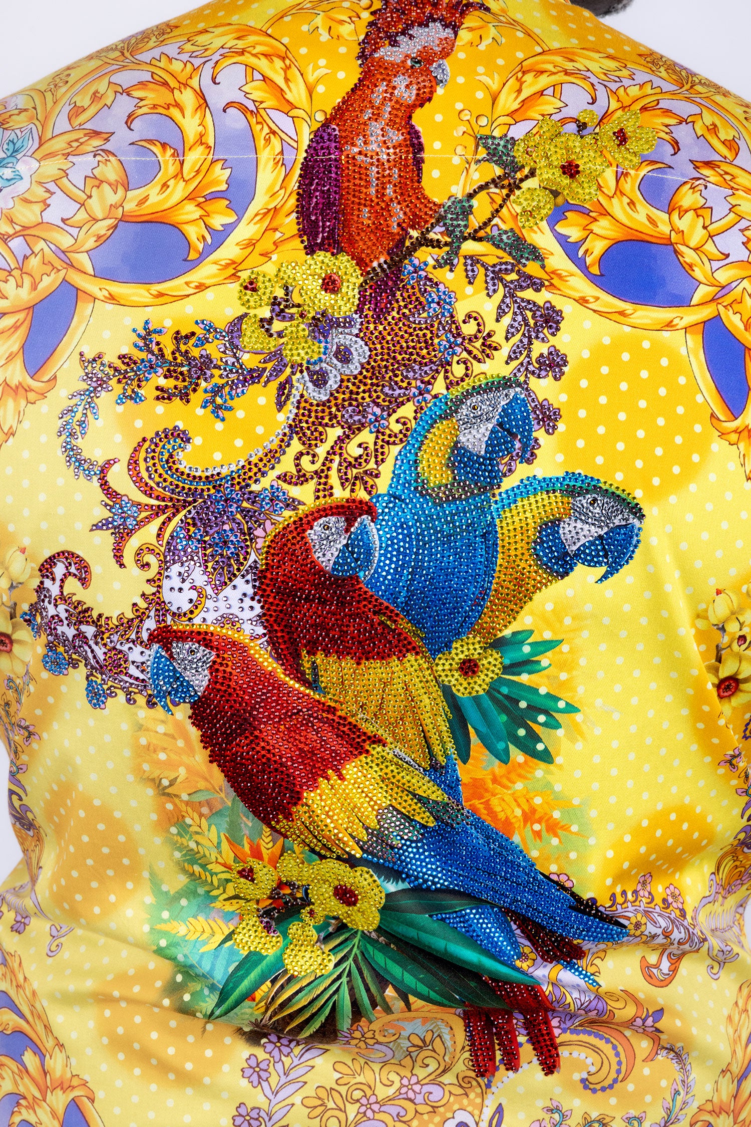 Barabas Men's Rhinestones Floral Parrot Baroque Shirt 6SPR05 Multi