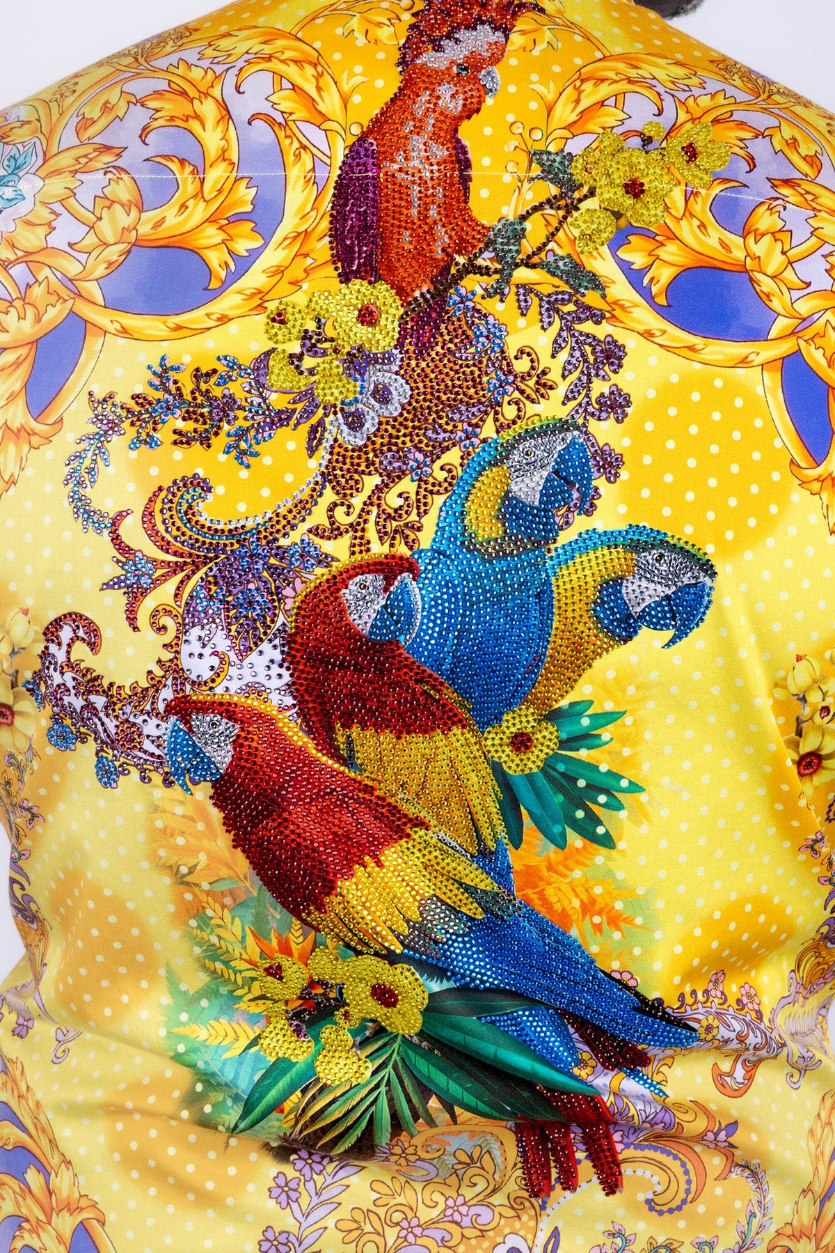Barabas Men's Rhinestones Floral Parrot Baroque Shirt 6SPR05 Multi