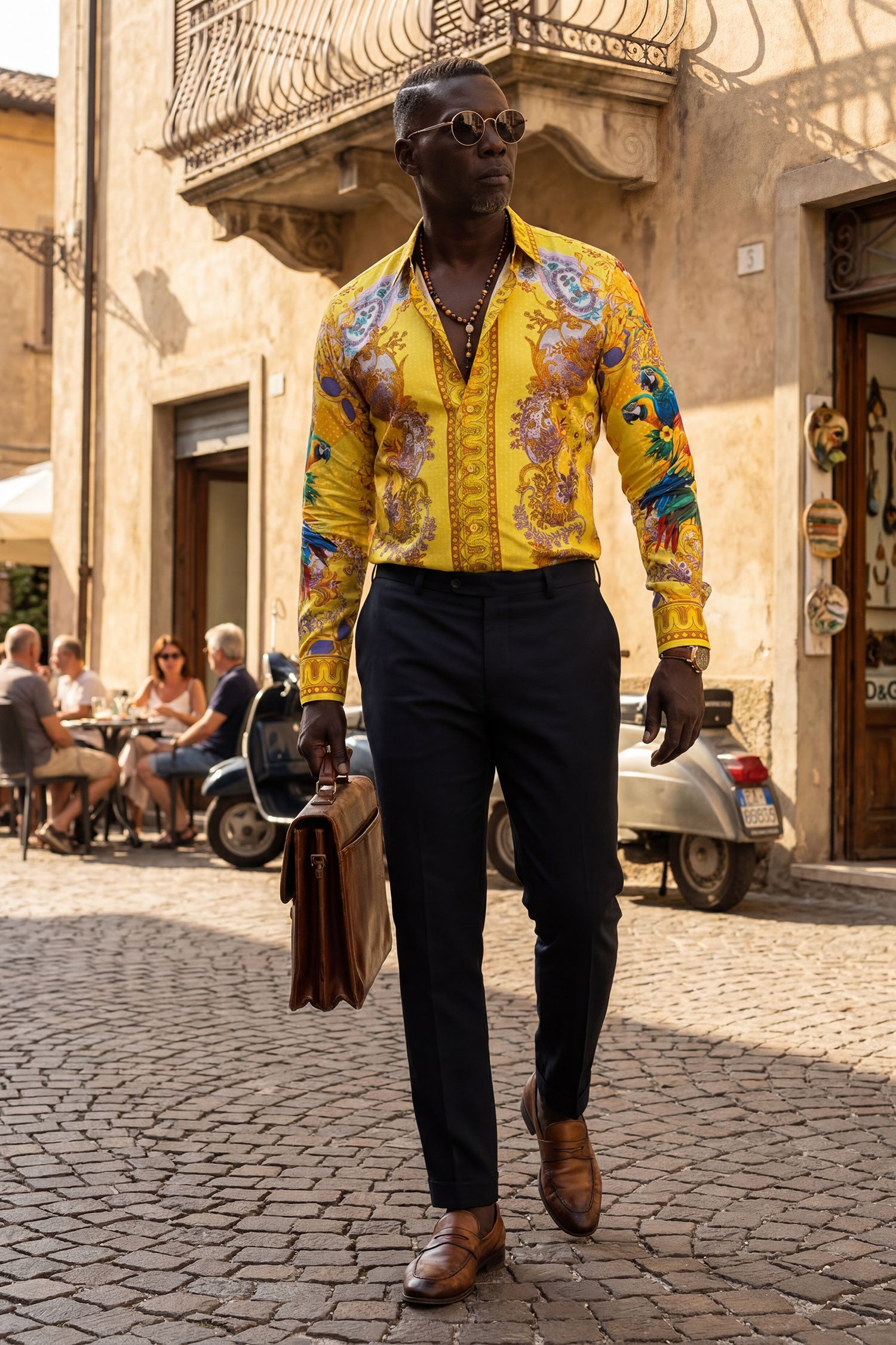 Barabas Men's Rhinestones Floral Parrot Baroque Shirt 6SPR05 Yellow