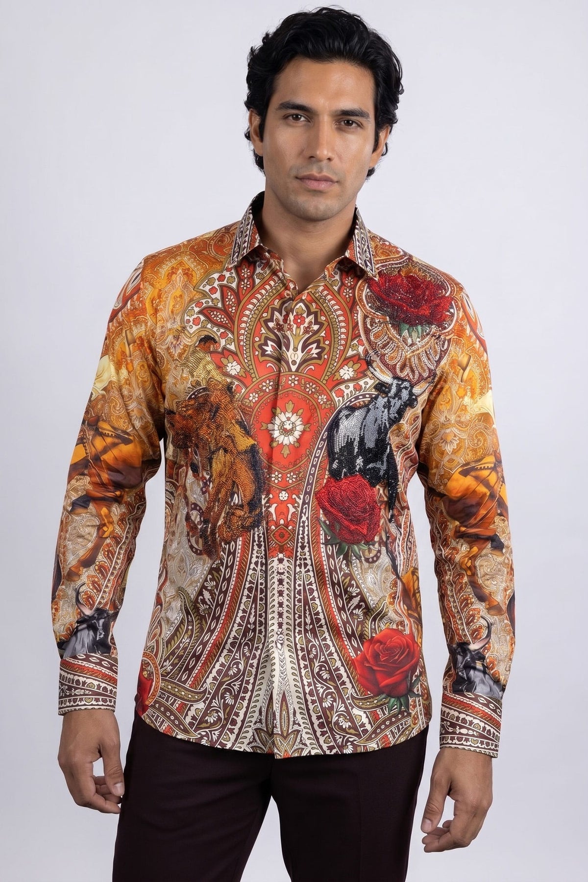 Barabas Men's Western Floral Rose Pattern Long Sleeve Shirts 6SPR06 Multicolor