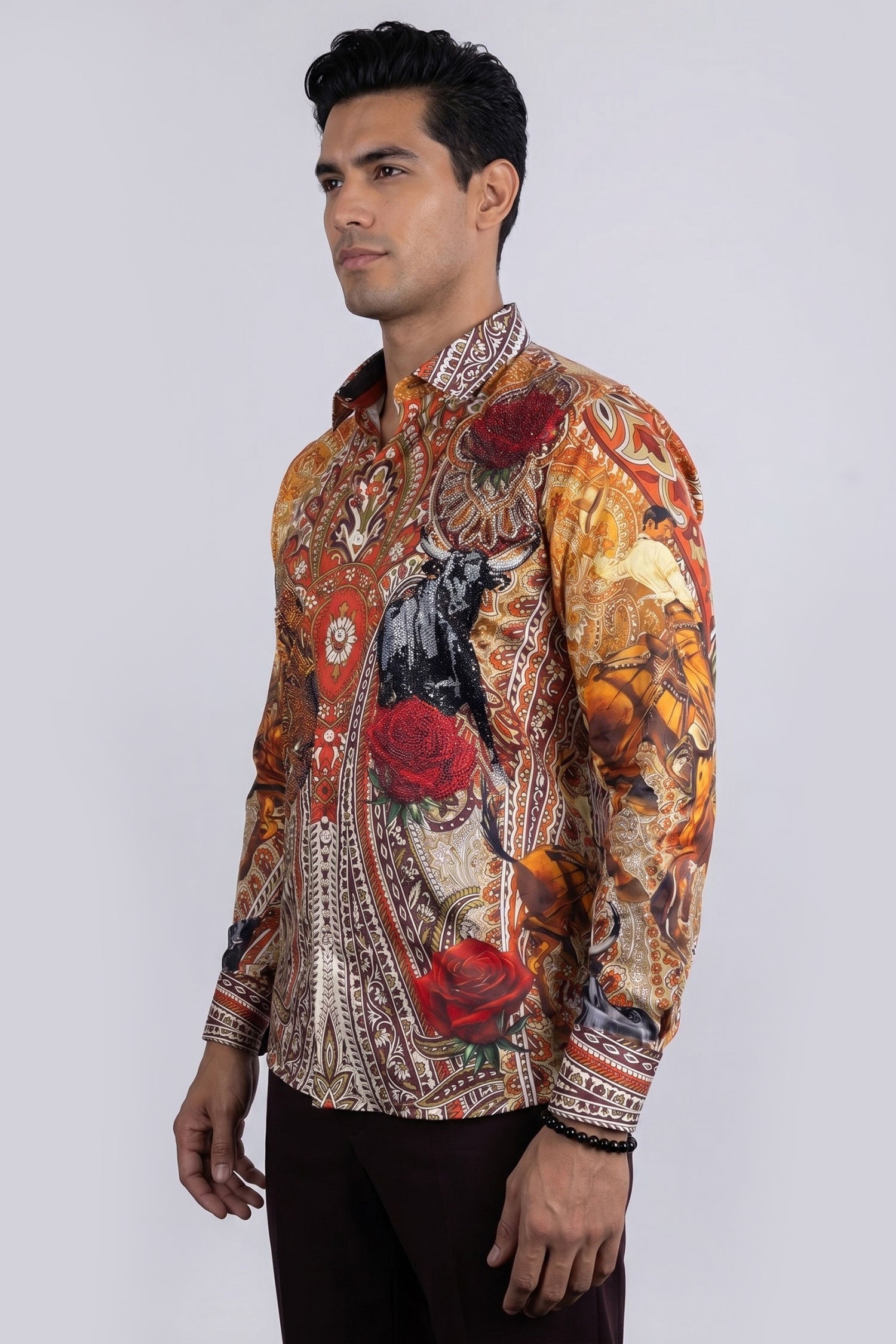 Barabas Men's Western Floral Rose Pattern Long Sleeve Shirts 6SPR06 Mustard