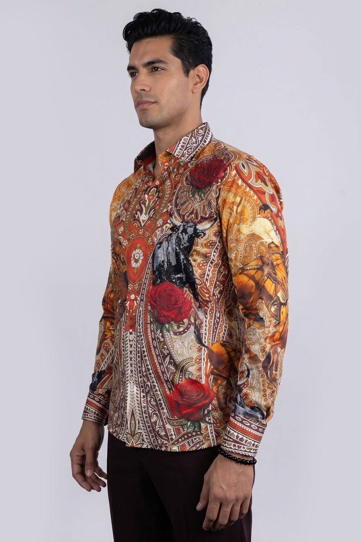 Barabas Men's Western Floral Rose Pattern Long Sleeve Shirts 6SPR06 Mustard