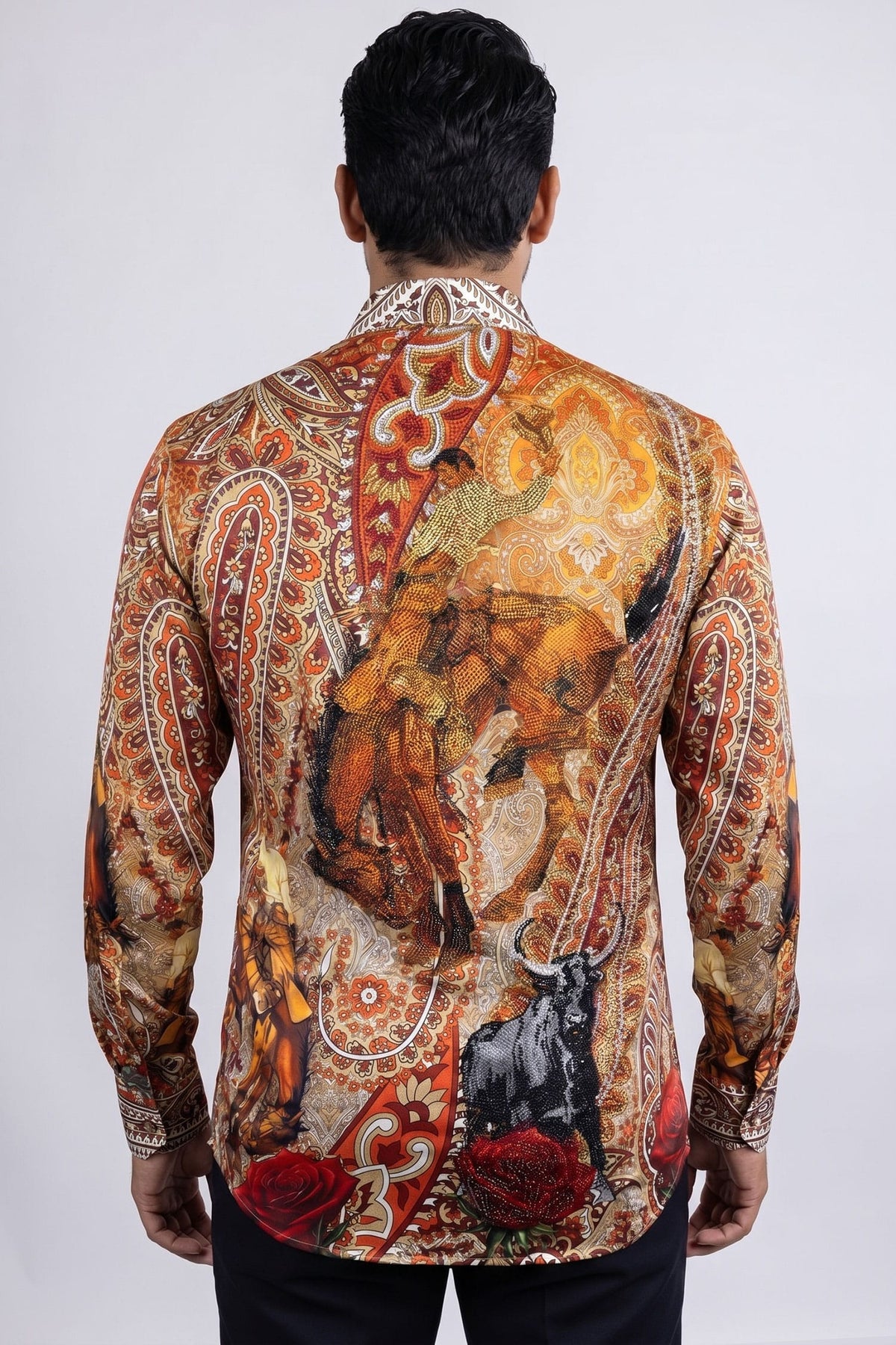 Barabas Men's Western Floral Rose Pattern Long Sleeve Shirts 6SPR06 Rust
