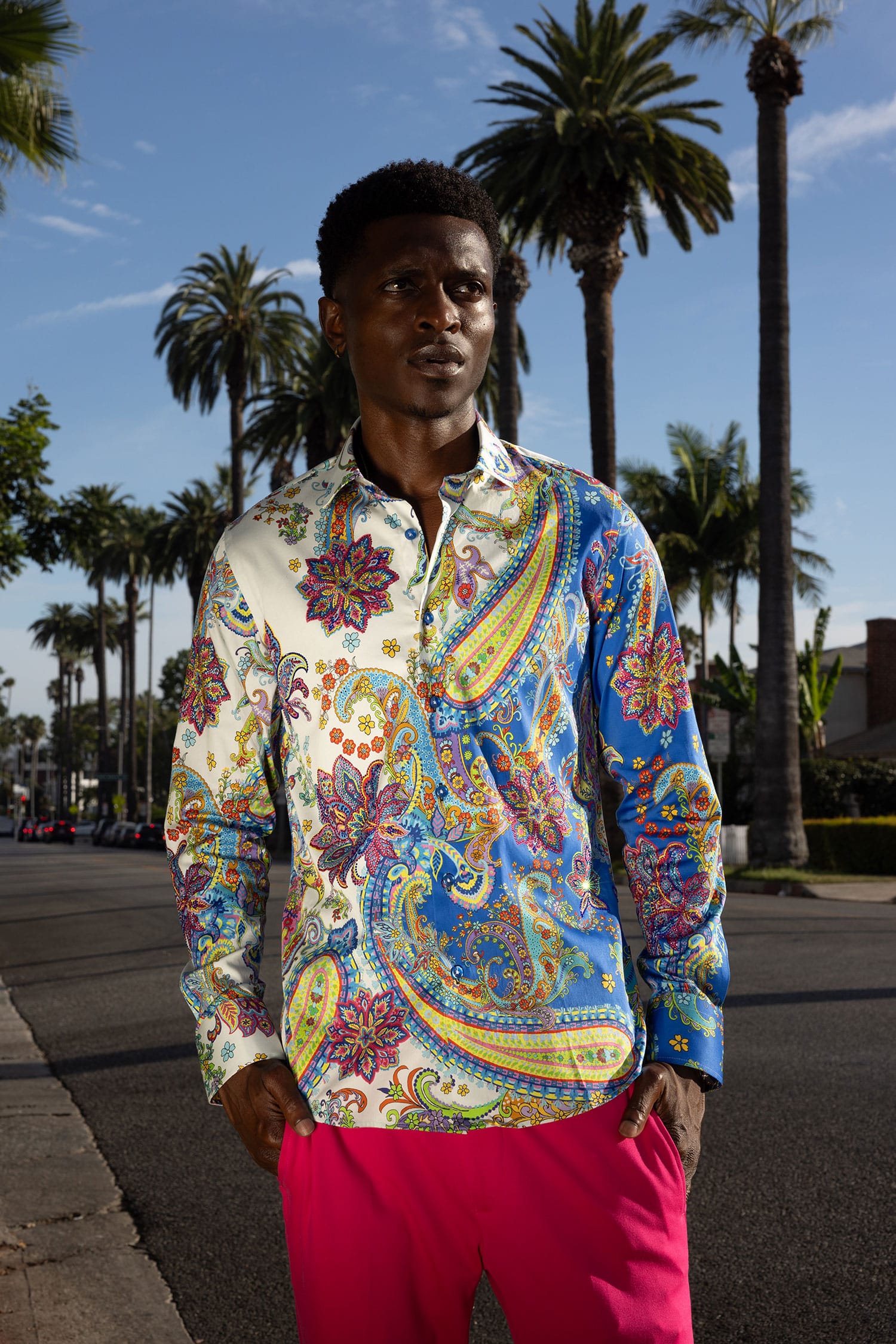 Men's Rhinestone Paisley Floral Print Shirt | BARABAS 6SPR07 Multi