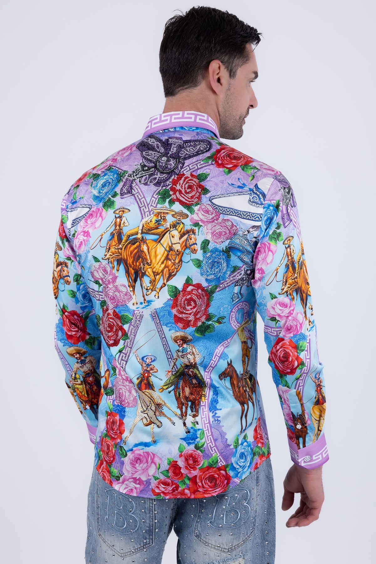 Barabas Men's Western Floral Vaqueros Design Long Sleeve Shirts 6SPR08 Red