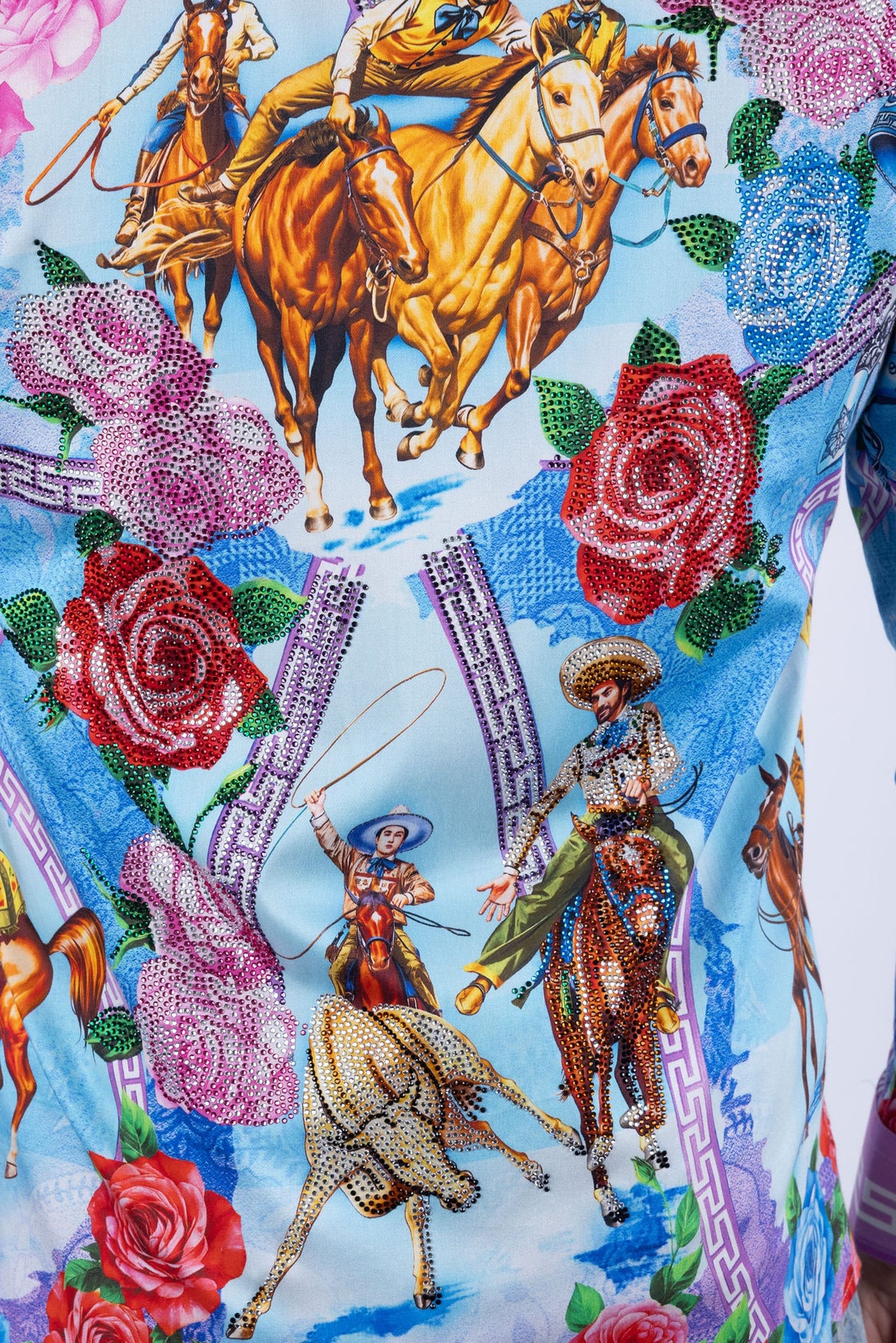 Barabas Men's Western Floral Vaqueros Design Long Sleeve Shirts 6SPR08 Blue