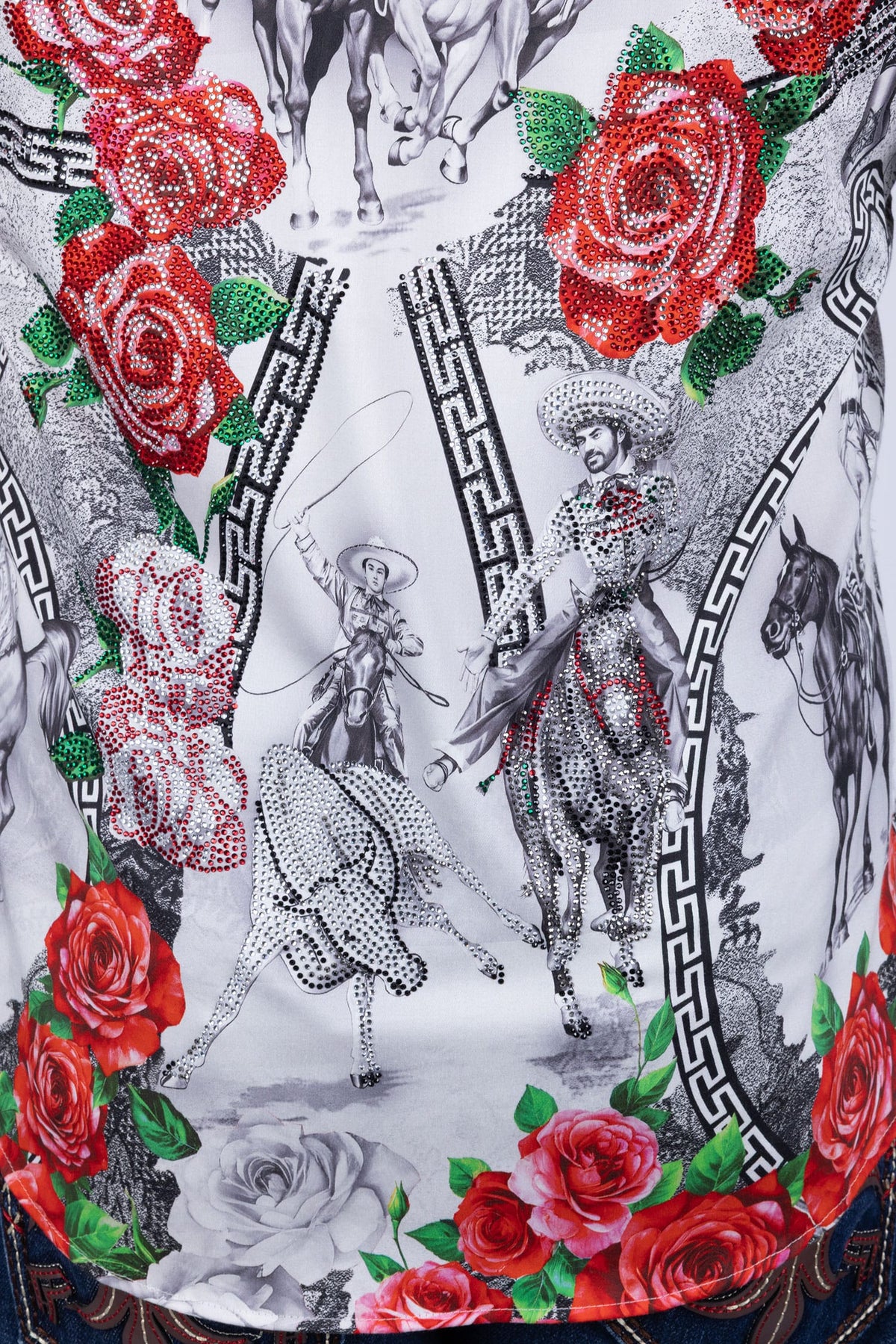 Barabas Men's Western Floral Vaqueros Design Long Sleeve Shirts 6SPR08 White