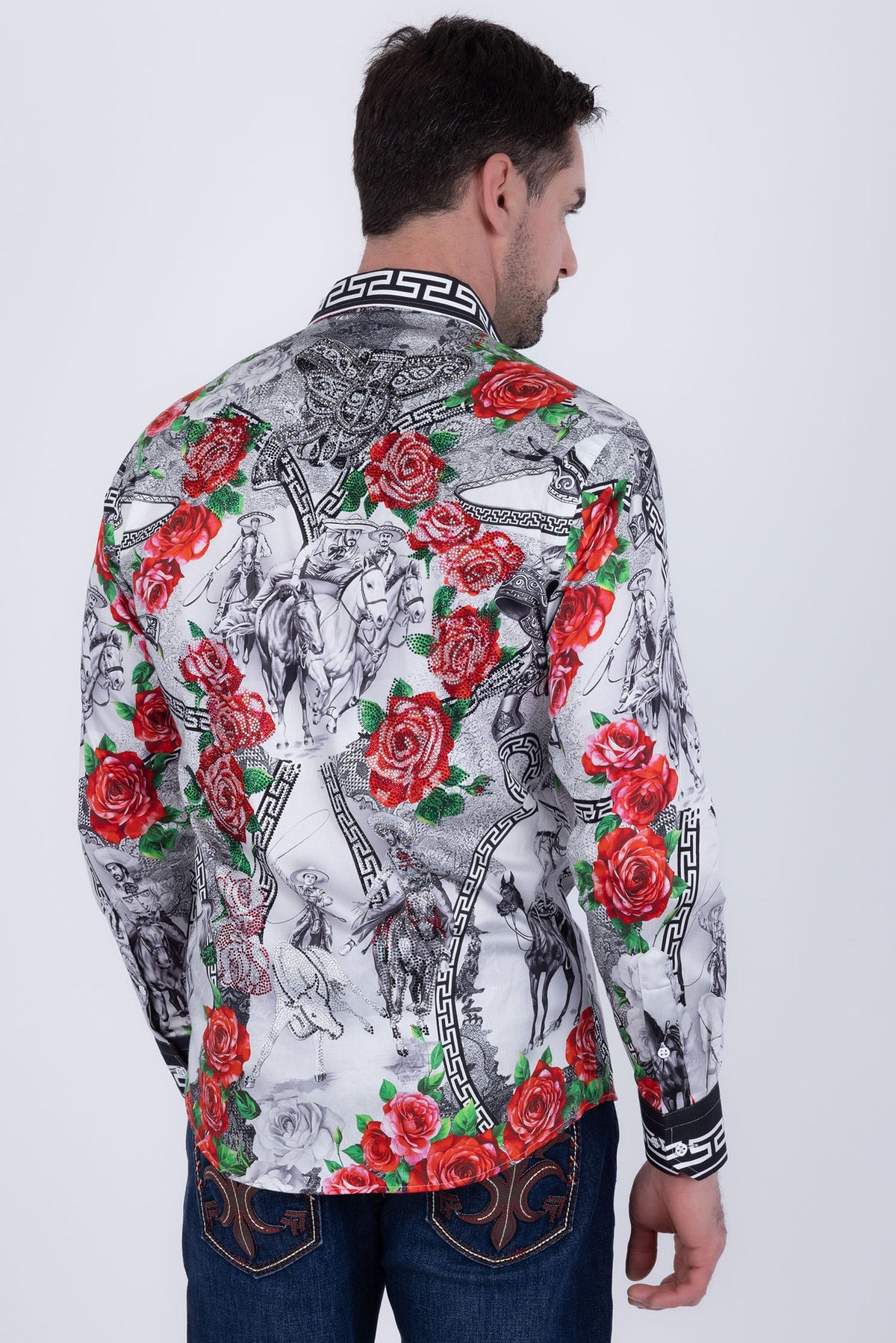 Barabas Men's Western Floral Vaqueros Design Long Sleeve Shirts 6SPR08 Grey