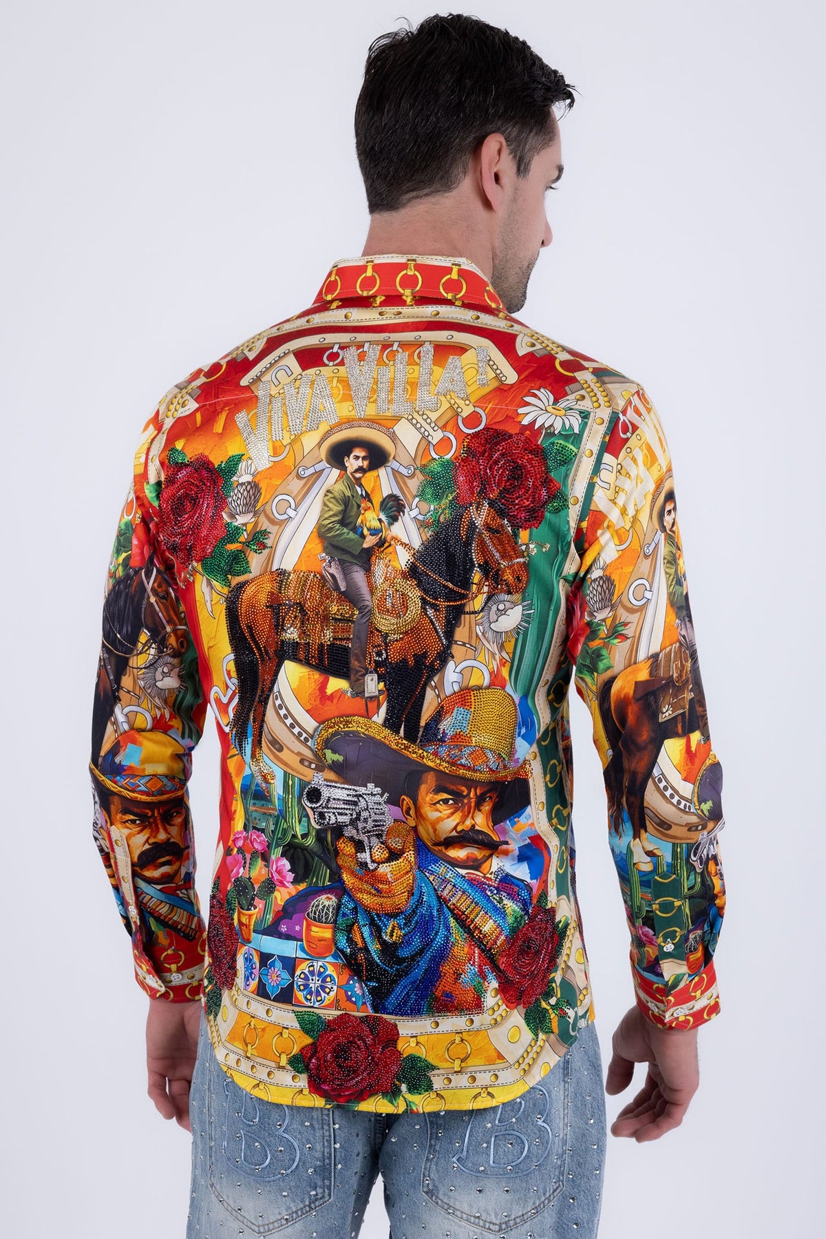 Barabas Men's Western Pancho Villa Pattern Long Sleeve Shirts 6SPR09 Multicolor