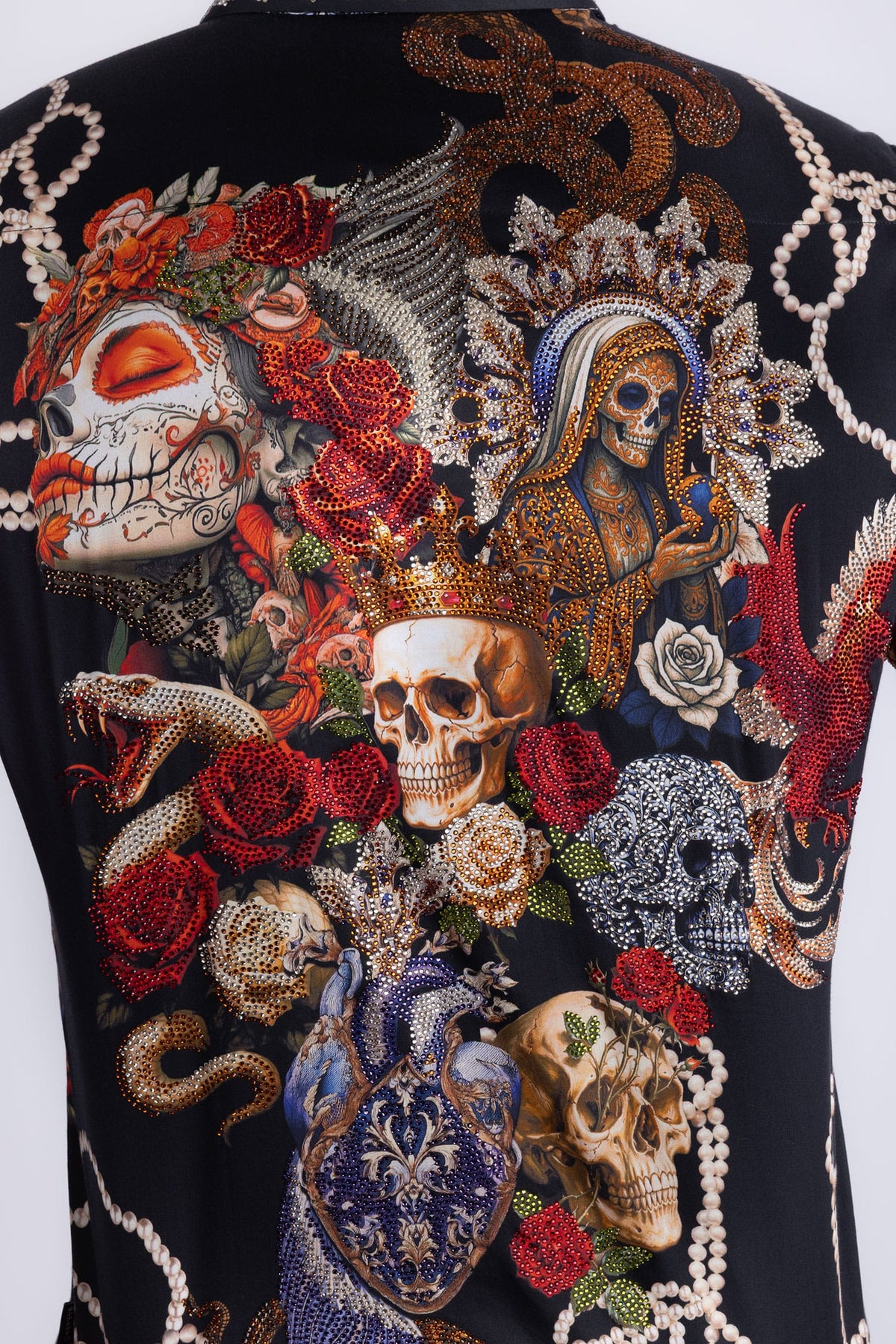 Barabas Men's Dark Venom Skull Rhinestone Long Sleeve Shirt 6SPR17 Black Beauty