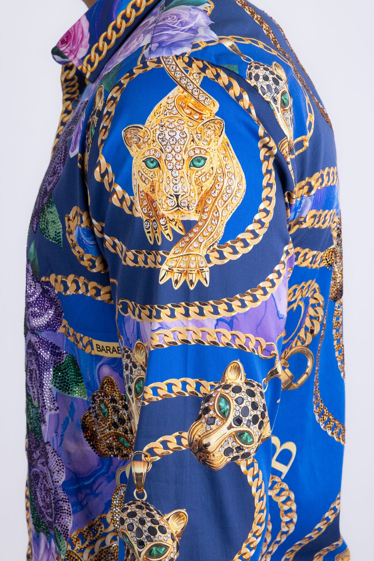 Barabas Men's Chain Predator Rhinestone Long Sleeve Shirt 6SPR18 #Color_Elemental Blue