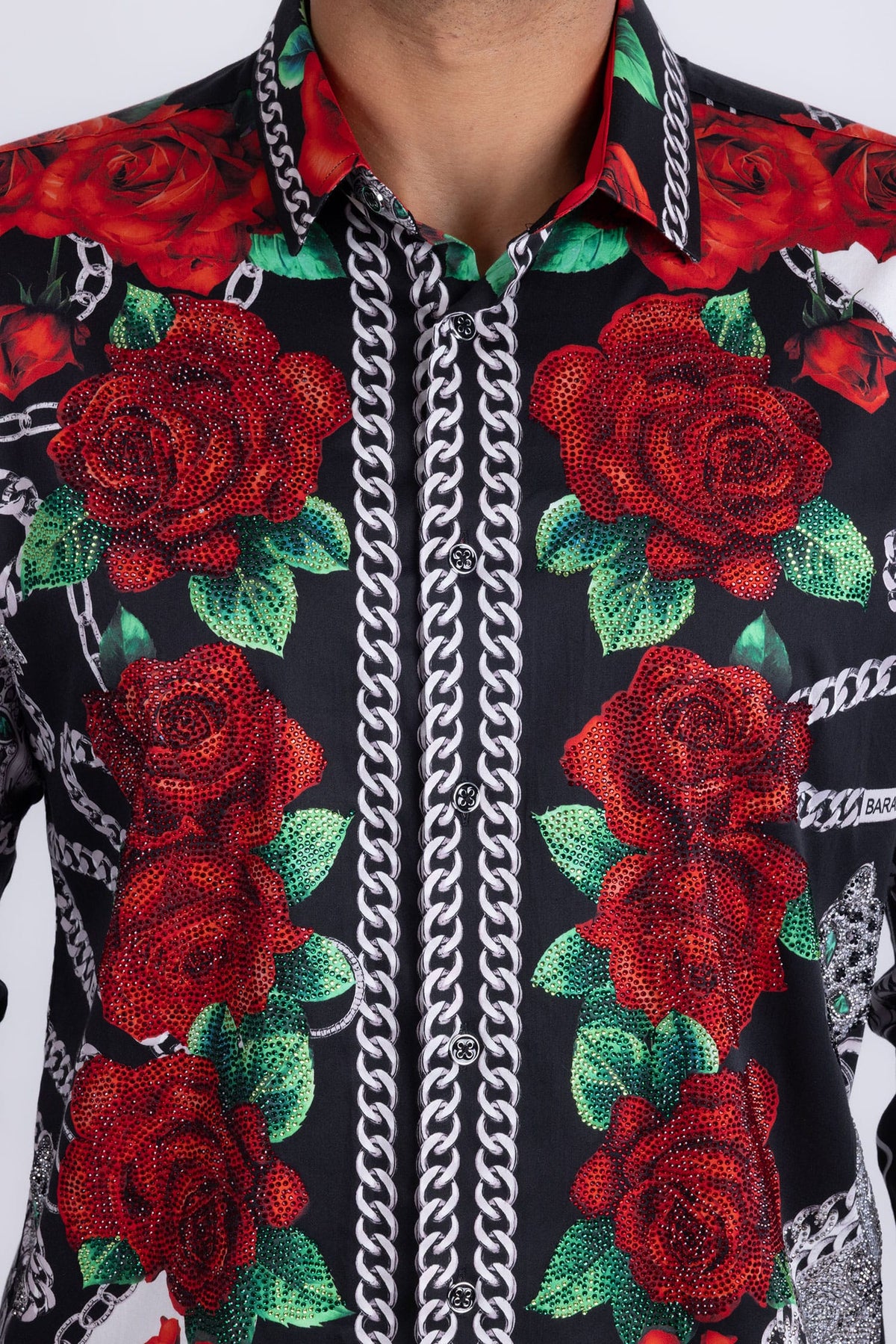 Barabas Men's Chain Predator Rhinestone Long Sleeve Shirt 6SPR18 #Color_Graphite