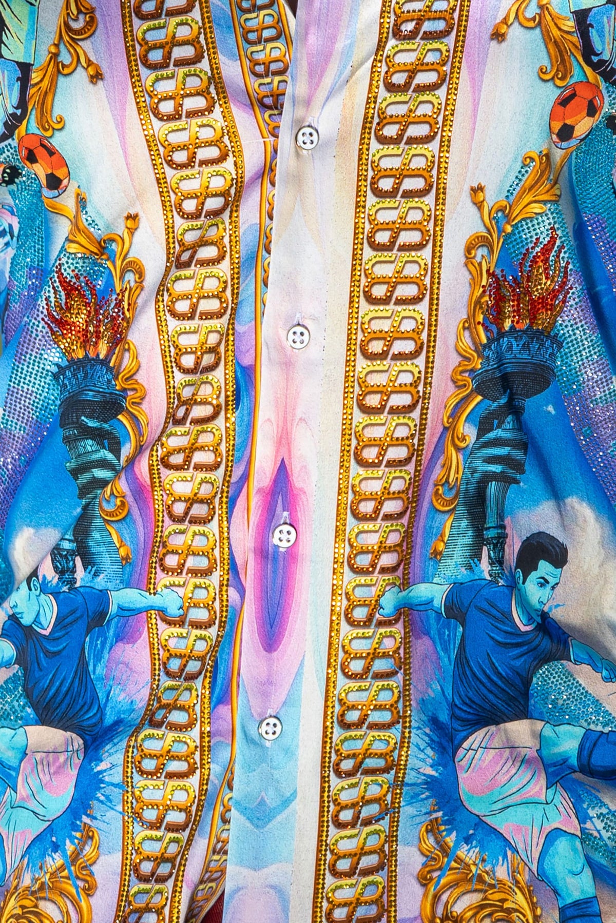 Men's Rhinestone 2026 World Cup Floral Print Shirt | BARABAS 6SPR20