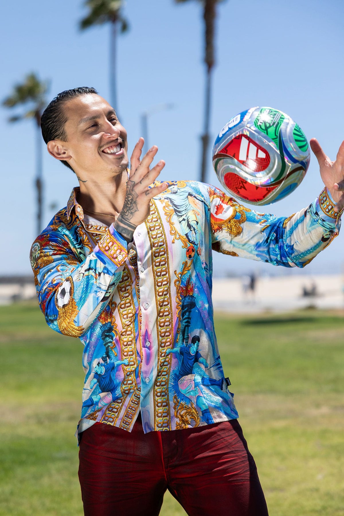 Men's Rhinestone 2026 World Cup Floral Print Shirt | BARABAS 6SPR20