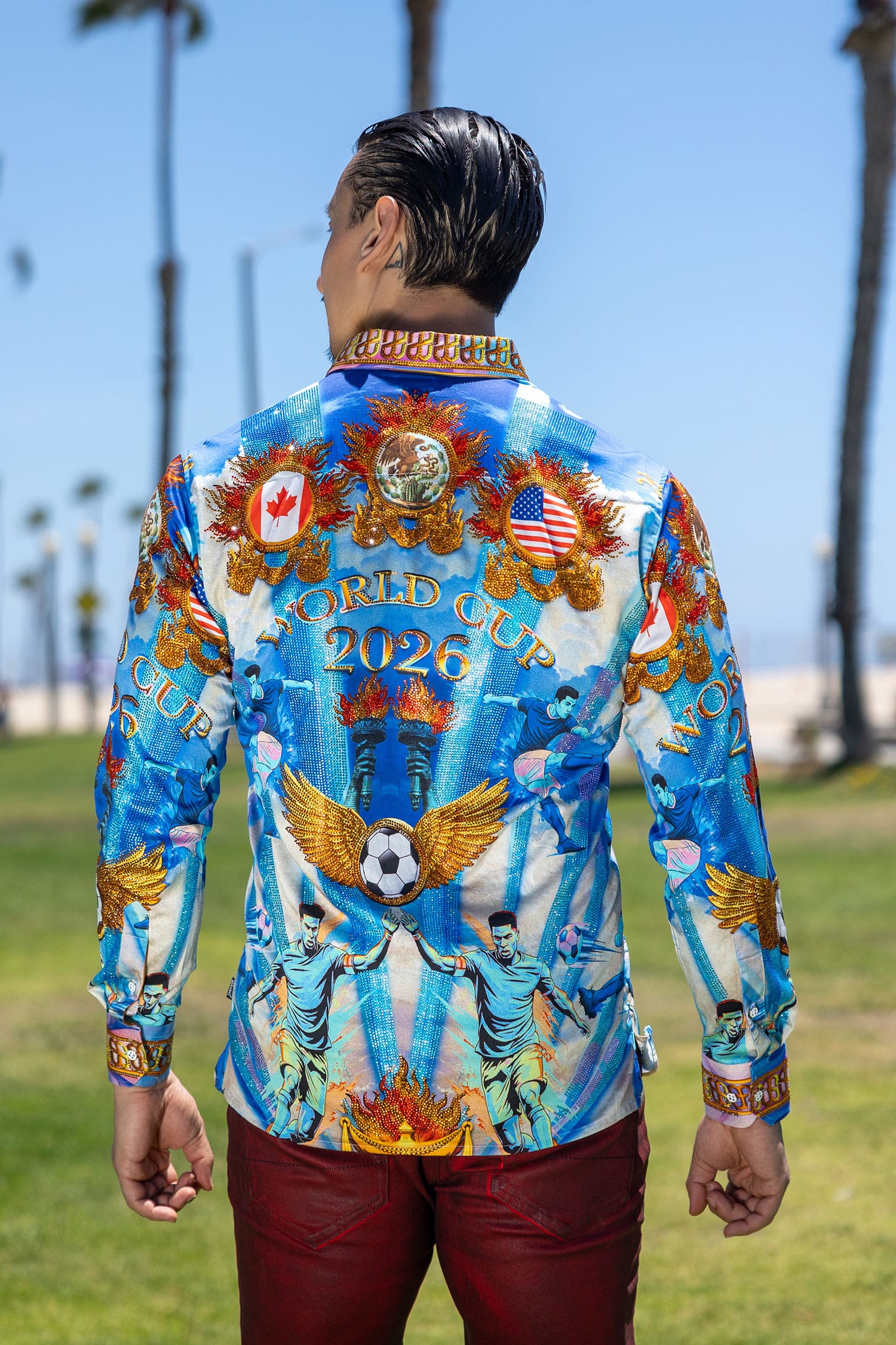Men's Rhinestone 2026 World Cup Floral Print Shirt | BARABAS 6SPR20