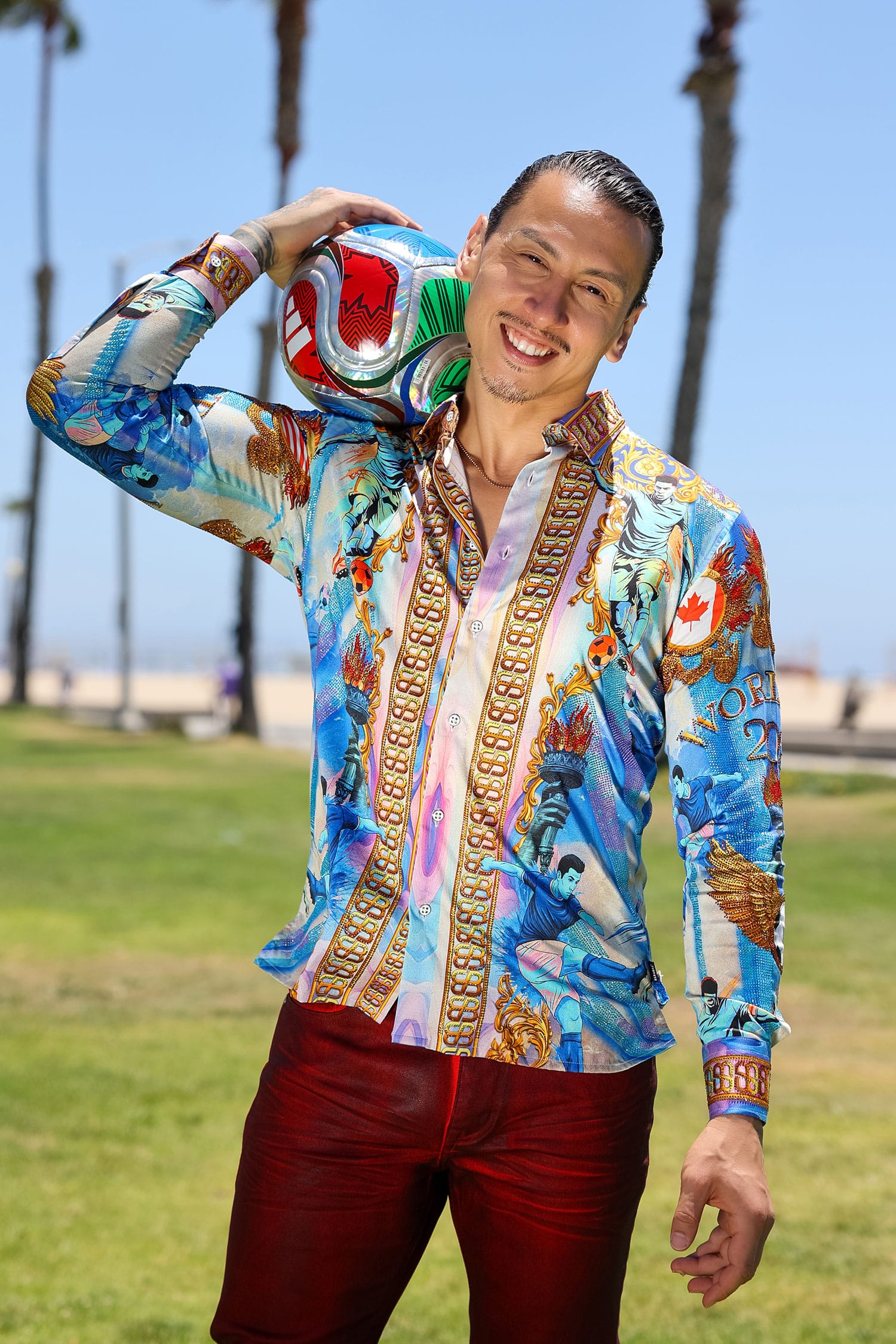 Men's Rhinestone 2026 World Cup Floral Print Shirt | BARABAS 6SPR20