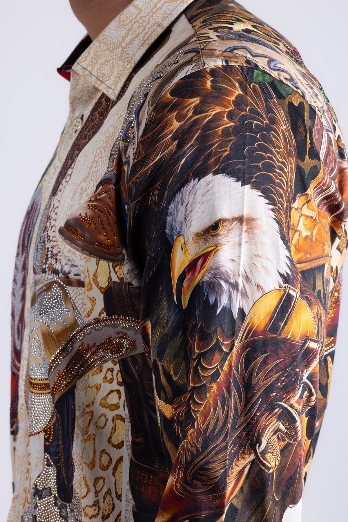 Barabas Men's Bald Eagle Baroque Rhinestone Long Sleeve Shirt 6SPR22 Multi