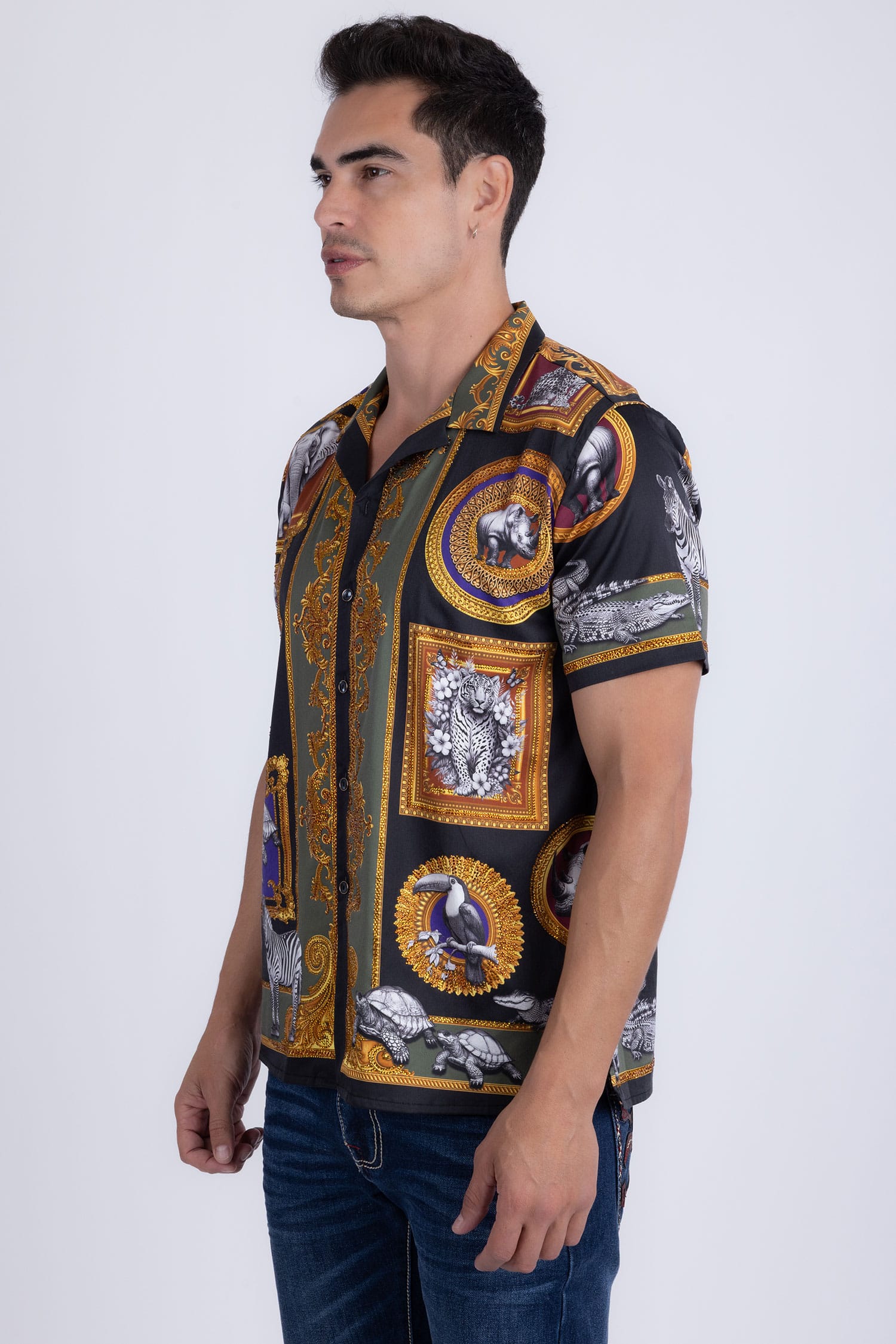 Barabas Men's Wilderness Casual Rhinestone Short-Sleeve Shirt 6SSR01 Multi