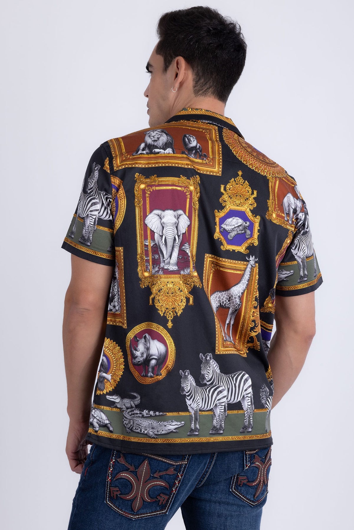 Barabas Men's Wilderness Casual Rhinestone Short-Sleeve Shirt 6SSR01 Gold