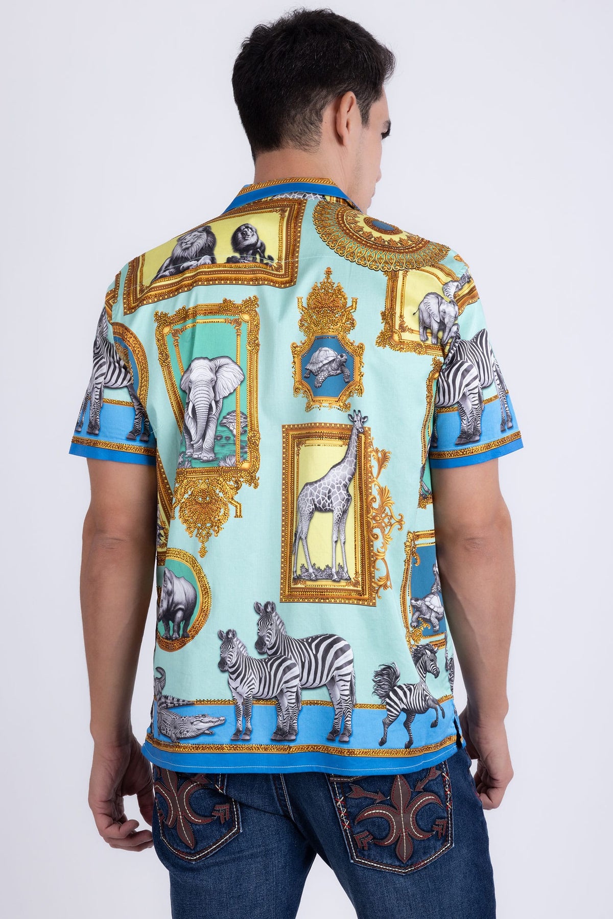 Barabas Men's Wilderness Casual Rhinestone Short-Sleeve Shirt 6SSR01 Navy