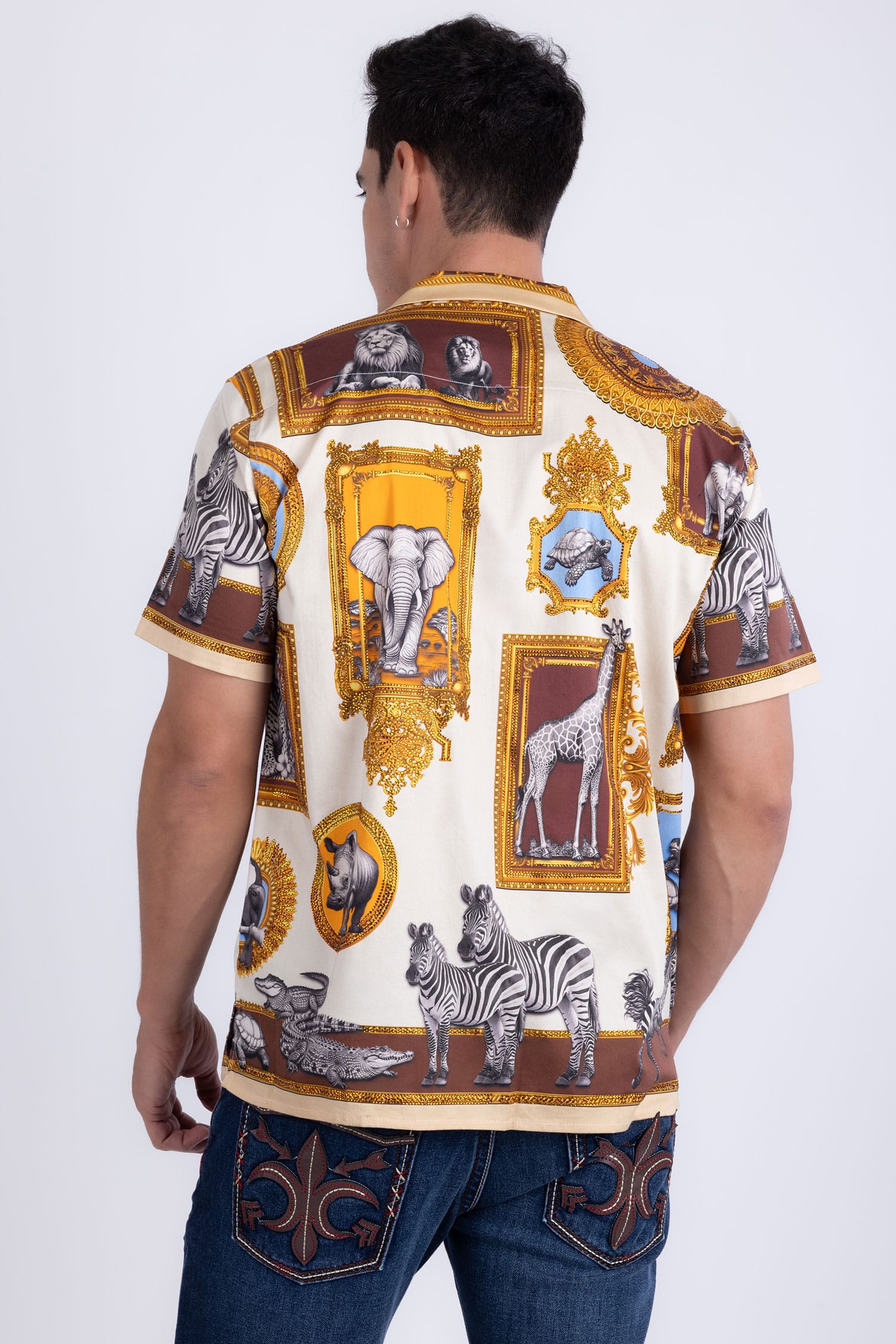 Barabas Men's Wilderness Casual Rhinestone Short-Sleeve Shirt 6SSR01 Brown