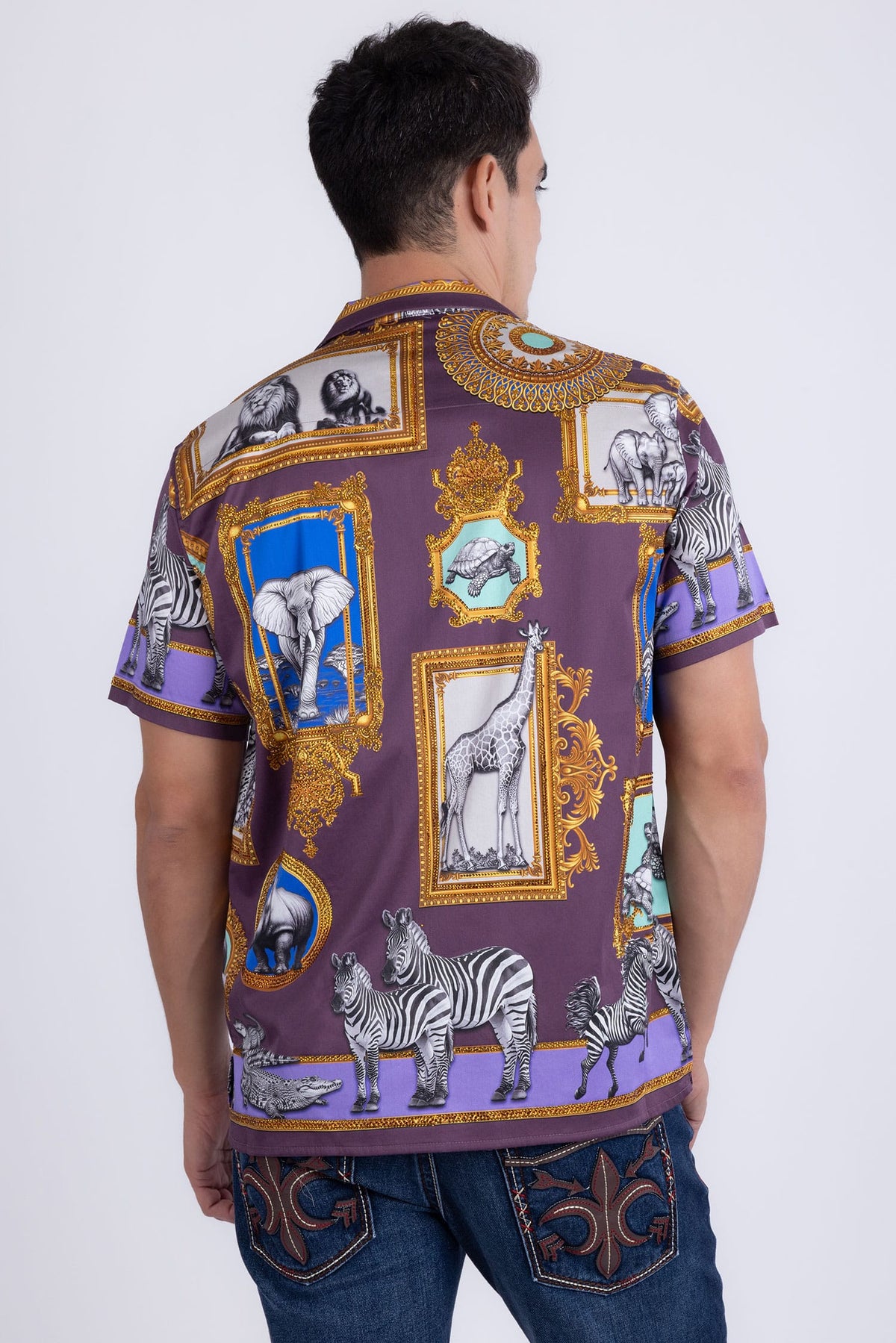 Barabas Men's Wilderness Casual Rhinestone Short-Sleeve Shirt 6SSR01 Violet