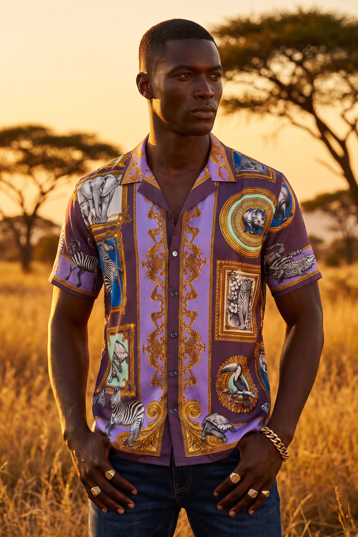 Barabas Men's Wilderness Casual Rhinestone Short-Sleeve Shirt 6SSR01 Violet