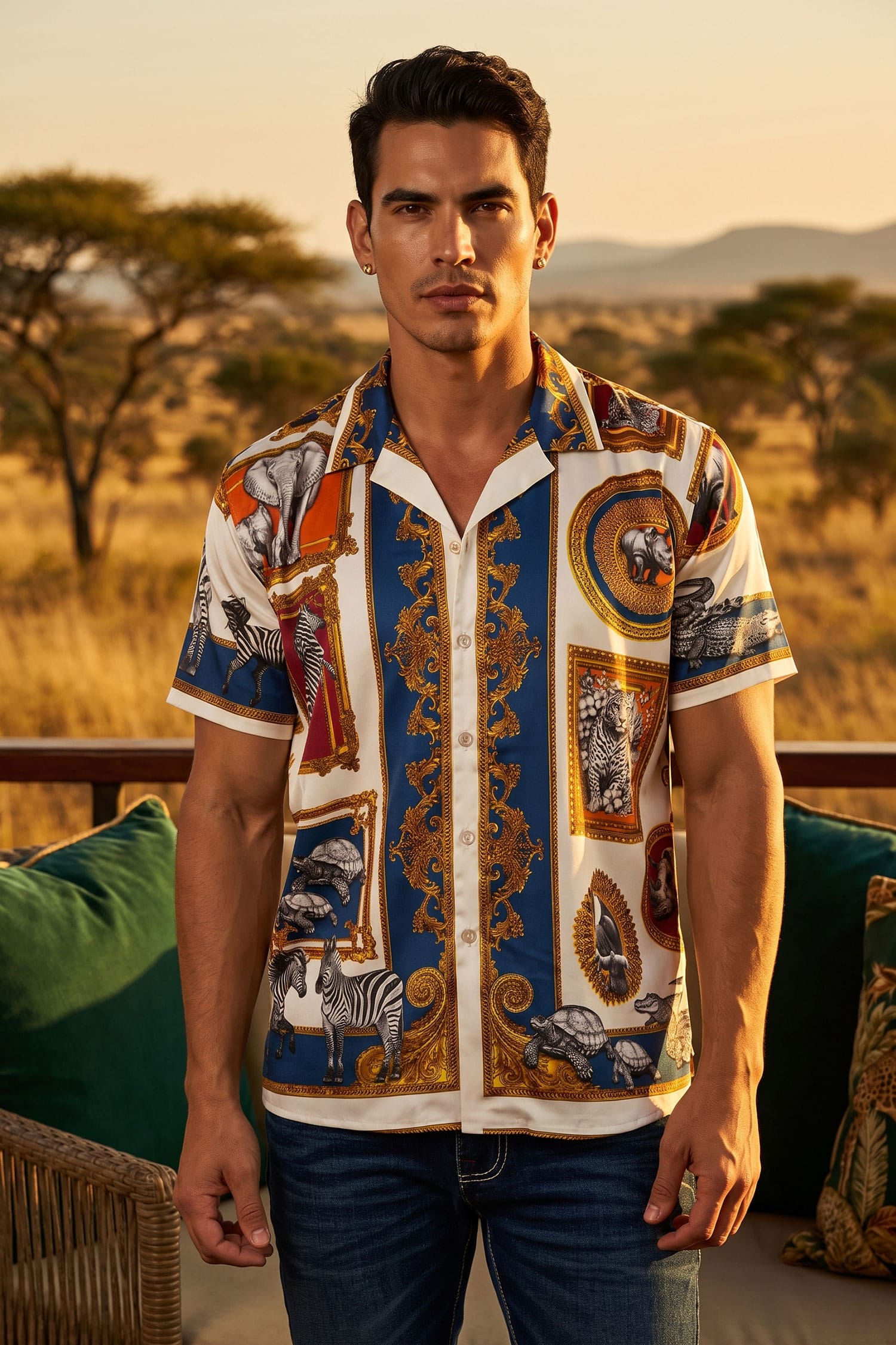 Barabas Men's Wilderness Casual Rhinestone Short-Sleeve Shirt 6SSR01 White