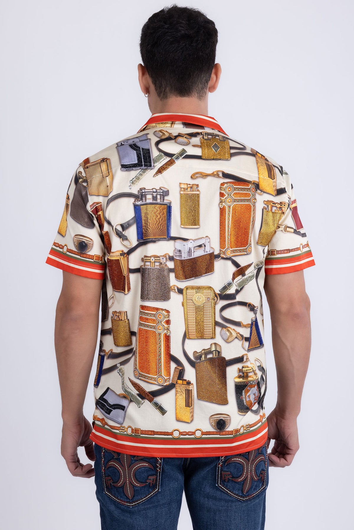 Men's Regal Rhinestone Casual Short-Sleeve Shirt | BARABAS 6SSR02 Multi