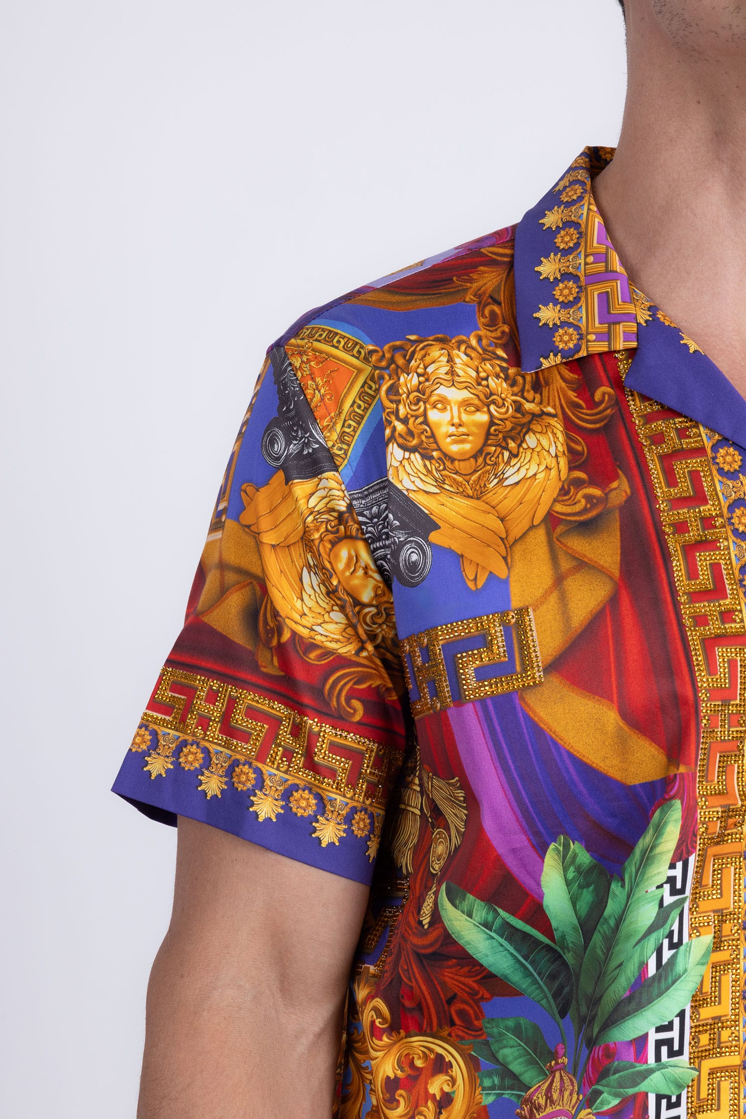 Men's Roman Rhinestone Casual Short-Sleeve Shirt | BARABAS 6SSR03 Blue