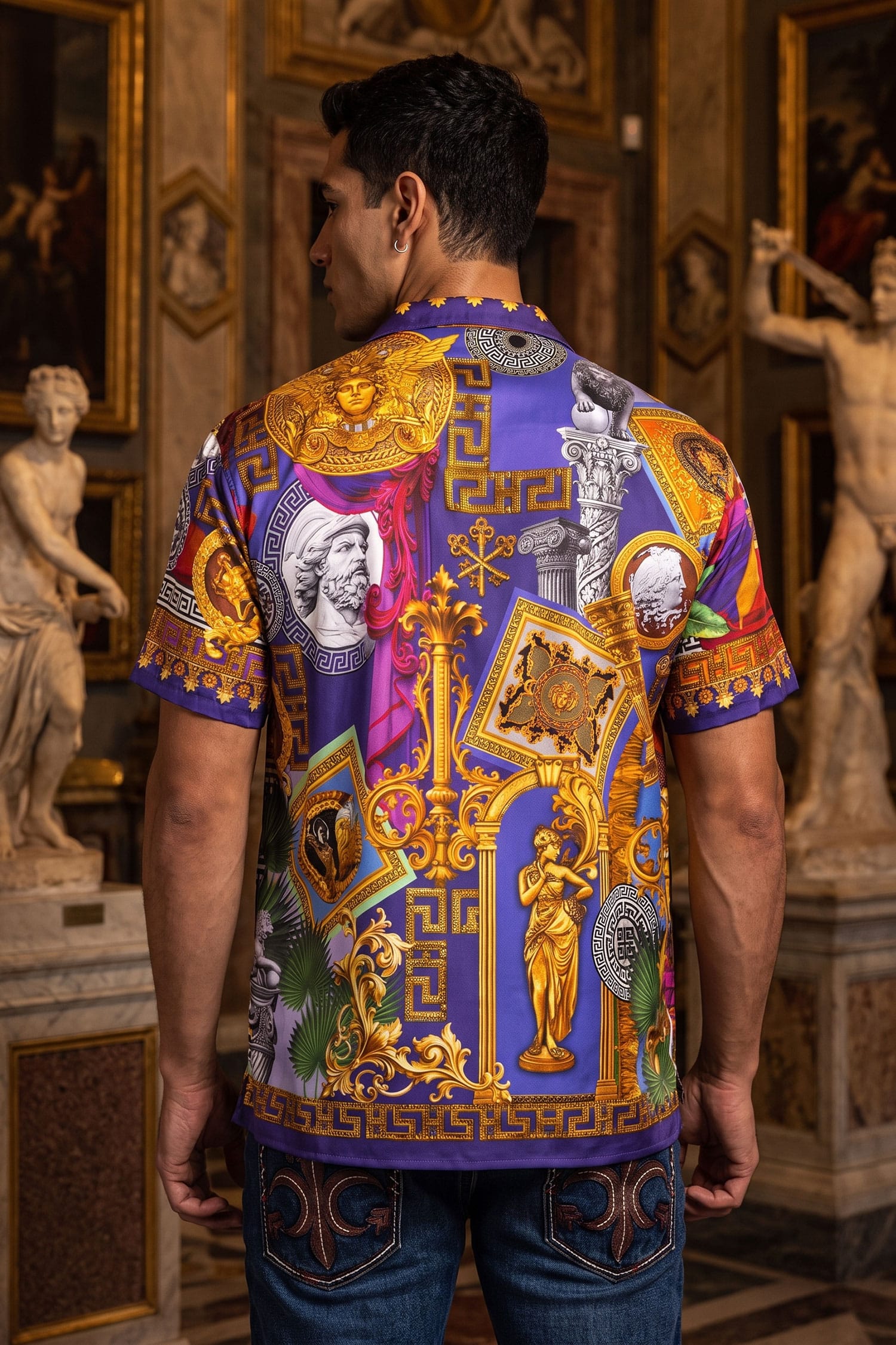 Men's Roman Rhinestone Casual Short-Sleeve Shirt | BARABAS 6SSR03 Multi