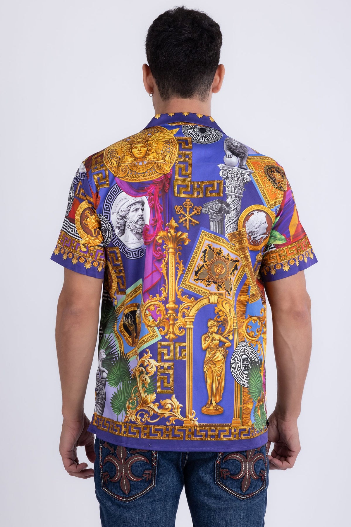 Men's Roman Rhinestone Casual Short-Sleeve Shirt | BARABAS 6SSR03 Violet