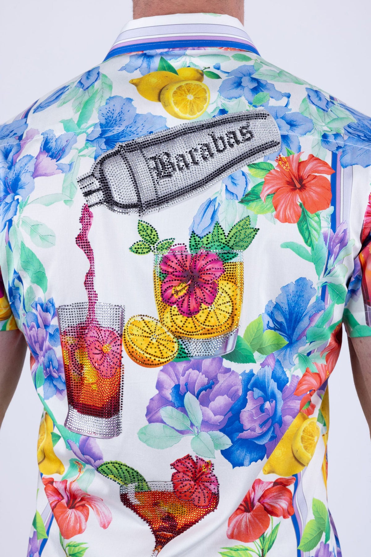 Barabas Men's Rhinestone Cocktails Floral Short-Sleeve Shirt 6SSR06 White