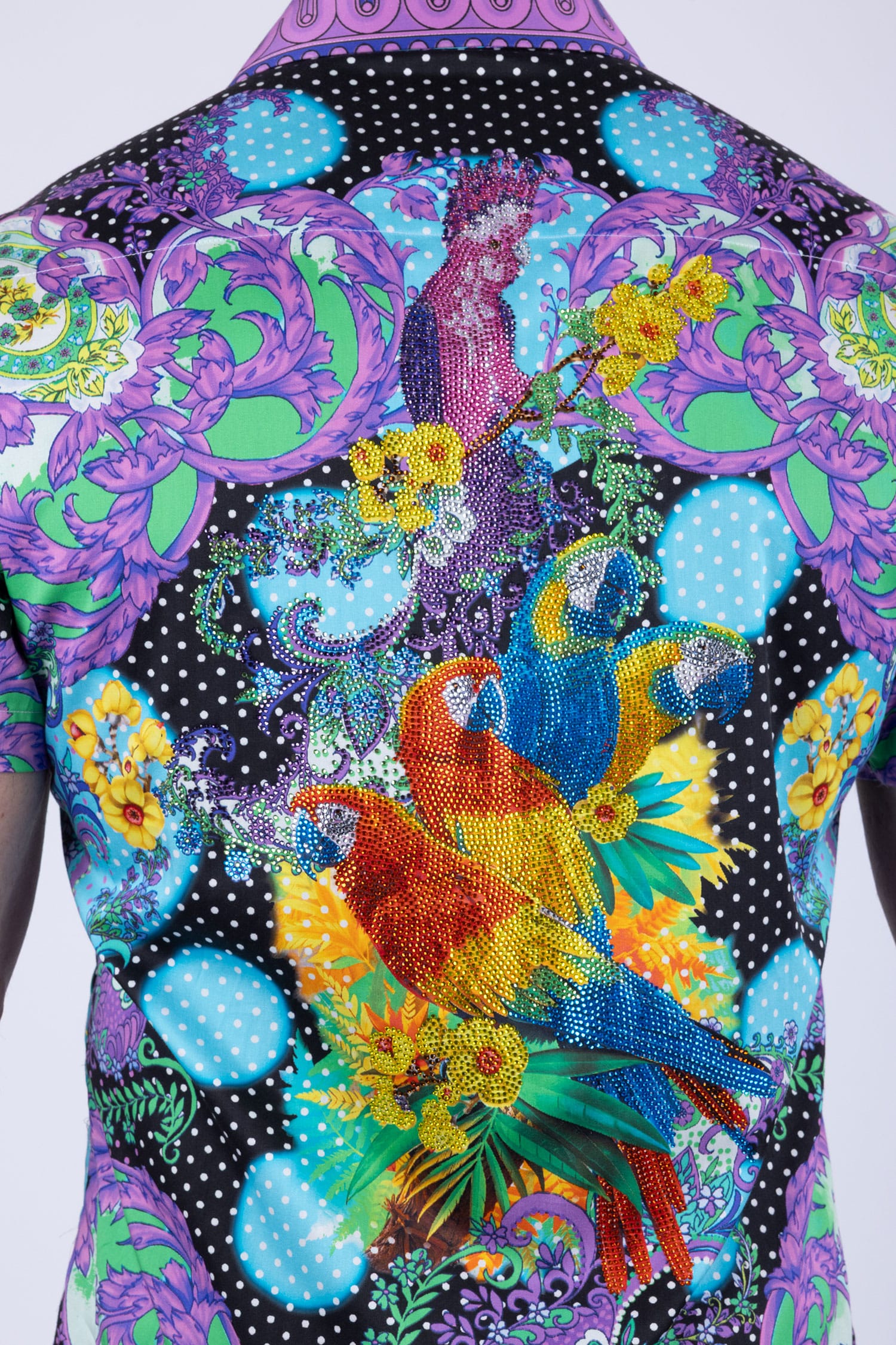 Men's Casual Parrot Rhinestone Short-Sleeve Shirt | BARABAS 6SSR07 Charcoal