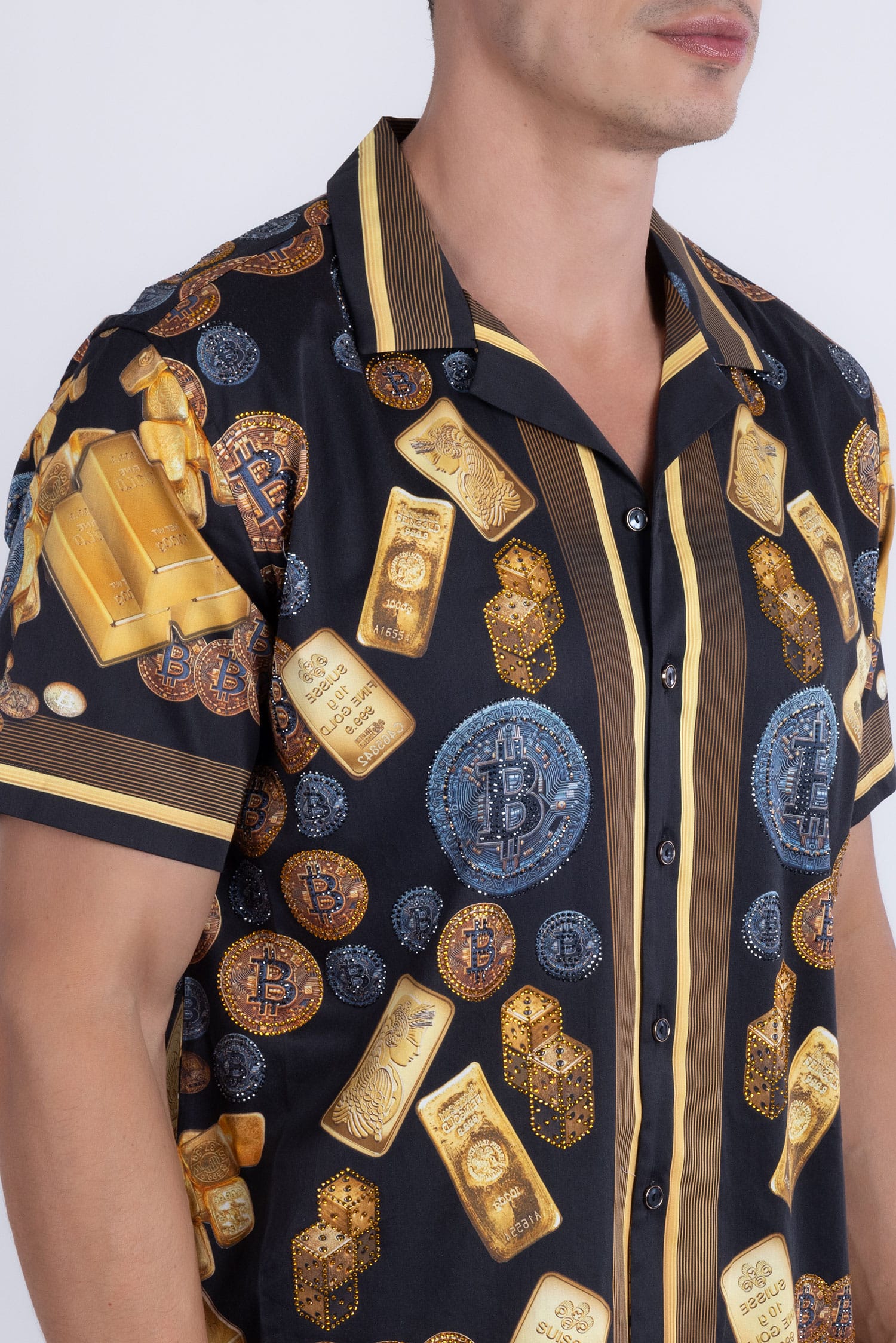Men's Rhinestone Billionaire Short-Sleeve Shirt | BARABAS 6SSR09 Yellow