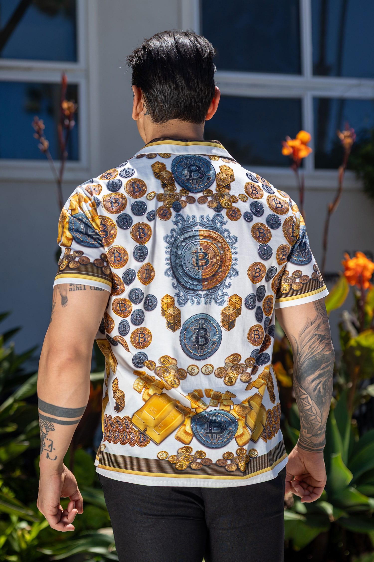 Men's Rhinestone Billionaire Short-Sleeve Shirt | BARABAS 6SSR09 White