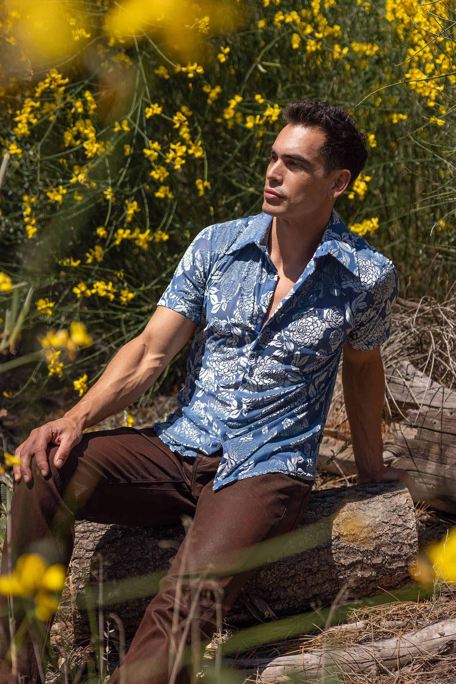 Barabas Men's See-Through Floral Printed Short Sleeve Shirts 6SST03 Silver Sky