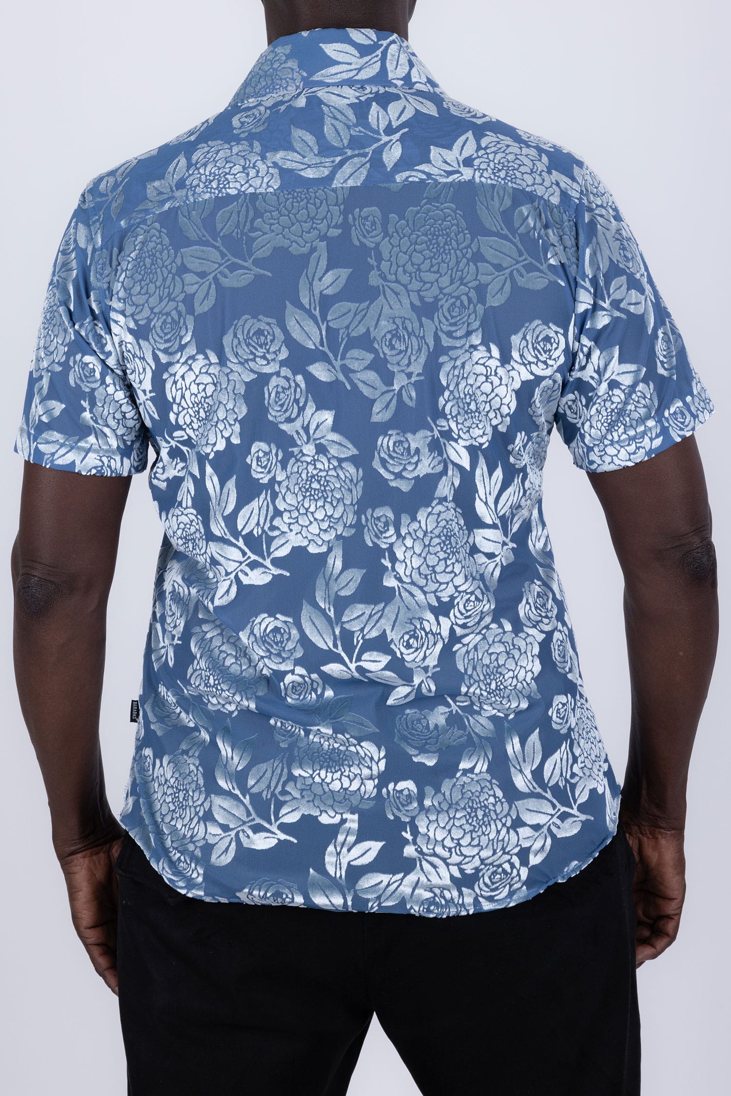 Barabas Men's See-Through Floral Printed Short Sleeve Shirts 6SST03 Blue