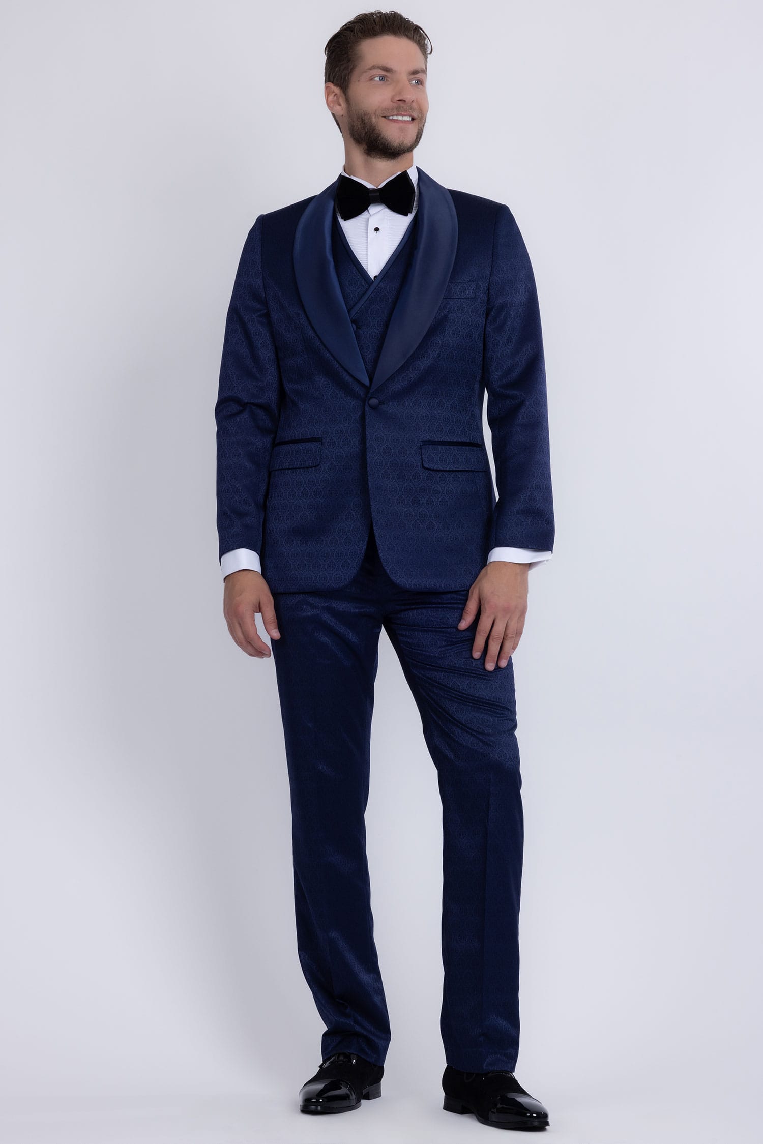 Barabas Men's Floral Geometric 3-Pieces Set Shawl Lapel Suit 6SU02 Navy