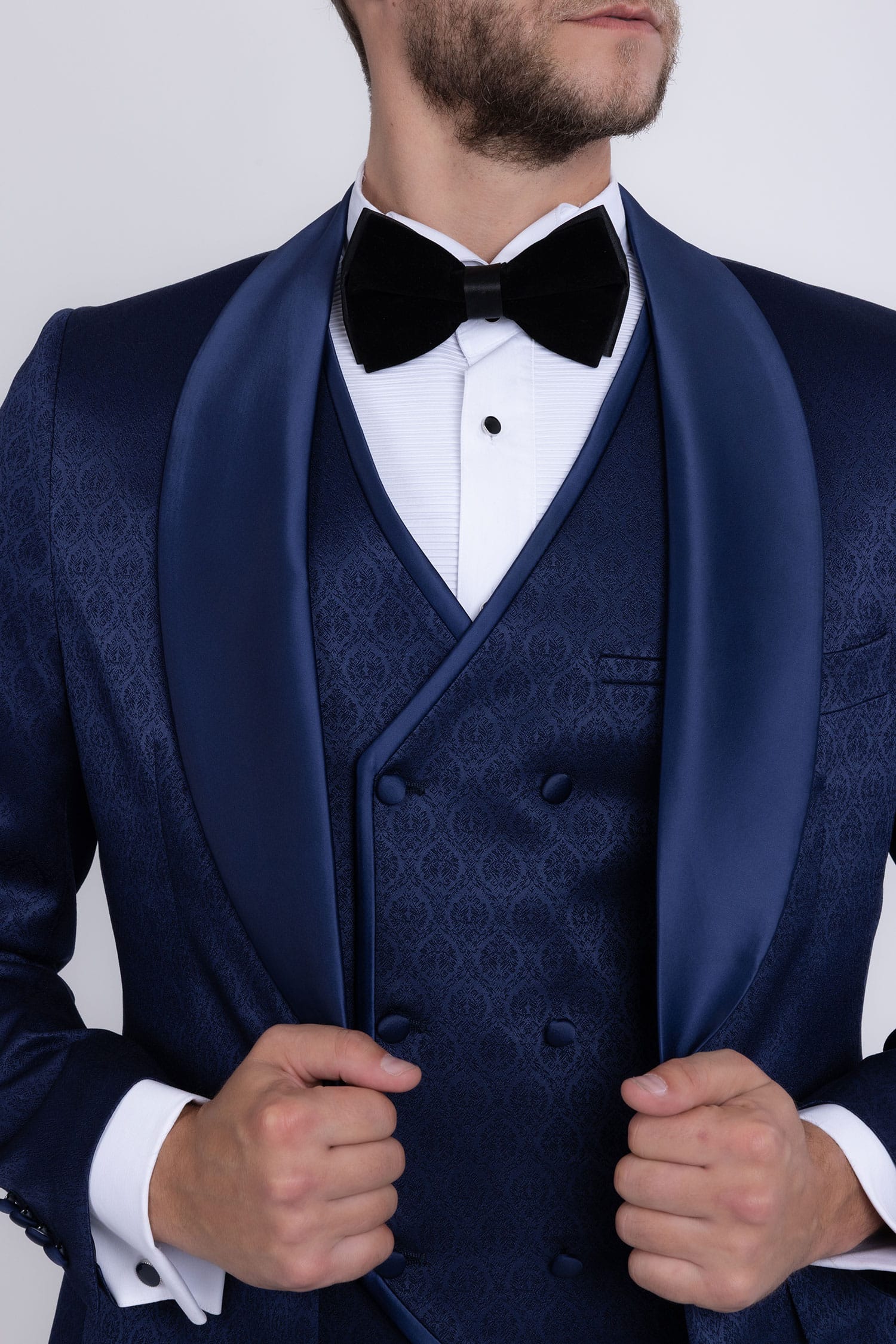 Barabas Men's Floral Geometric 3-Pieces Set Shawl Lapel Suit 6SU02 Navy