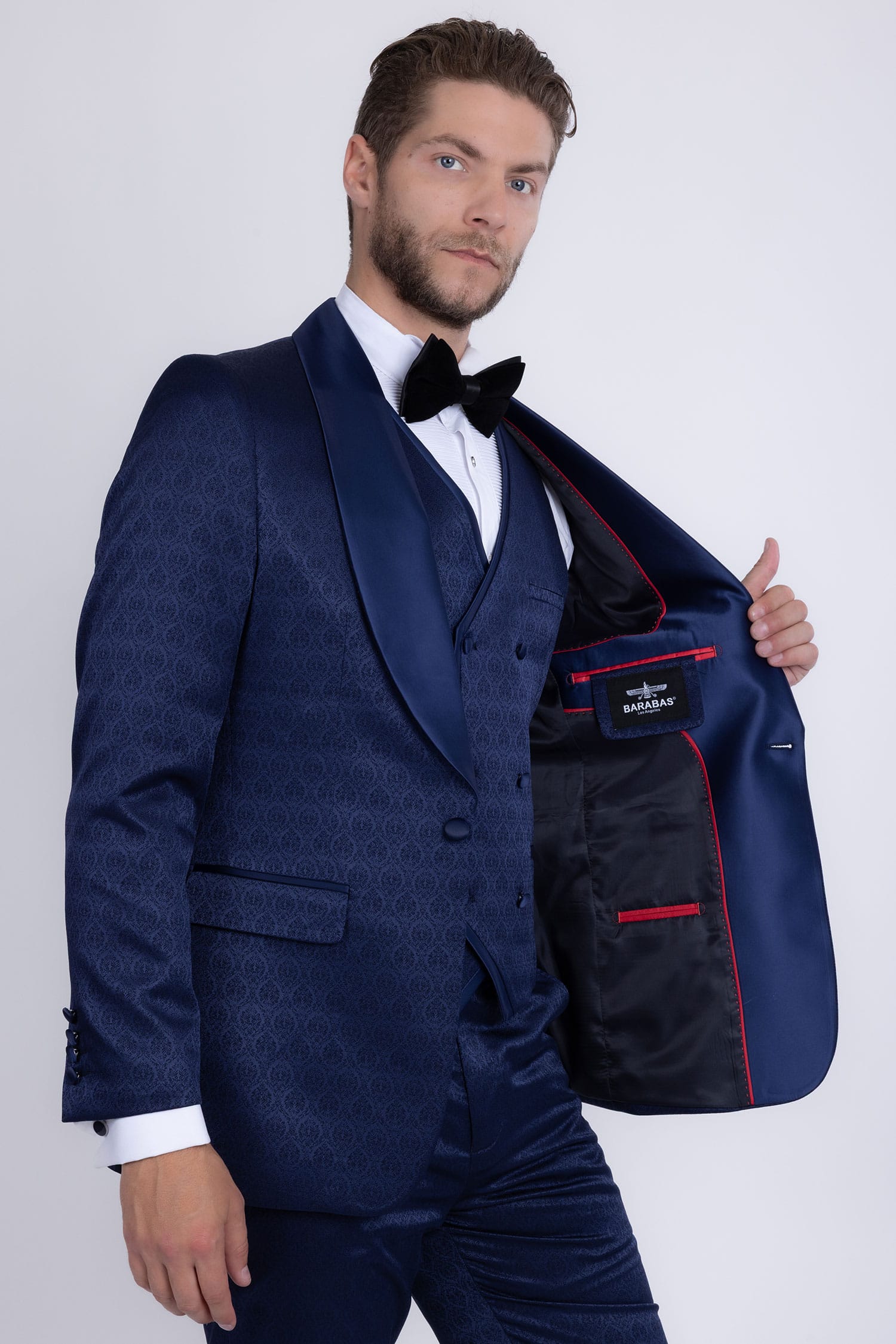 Barabas Men's Floral Geometric 3-Pieces Set Shawl Lapel Suit 6SU02 Navy