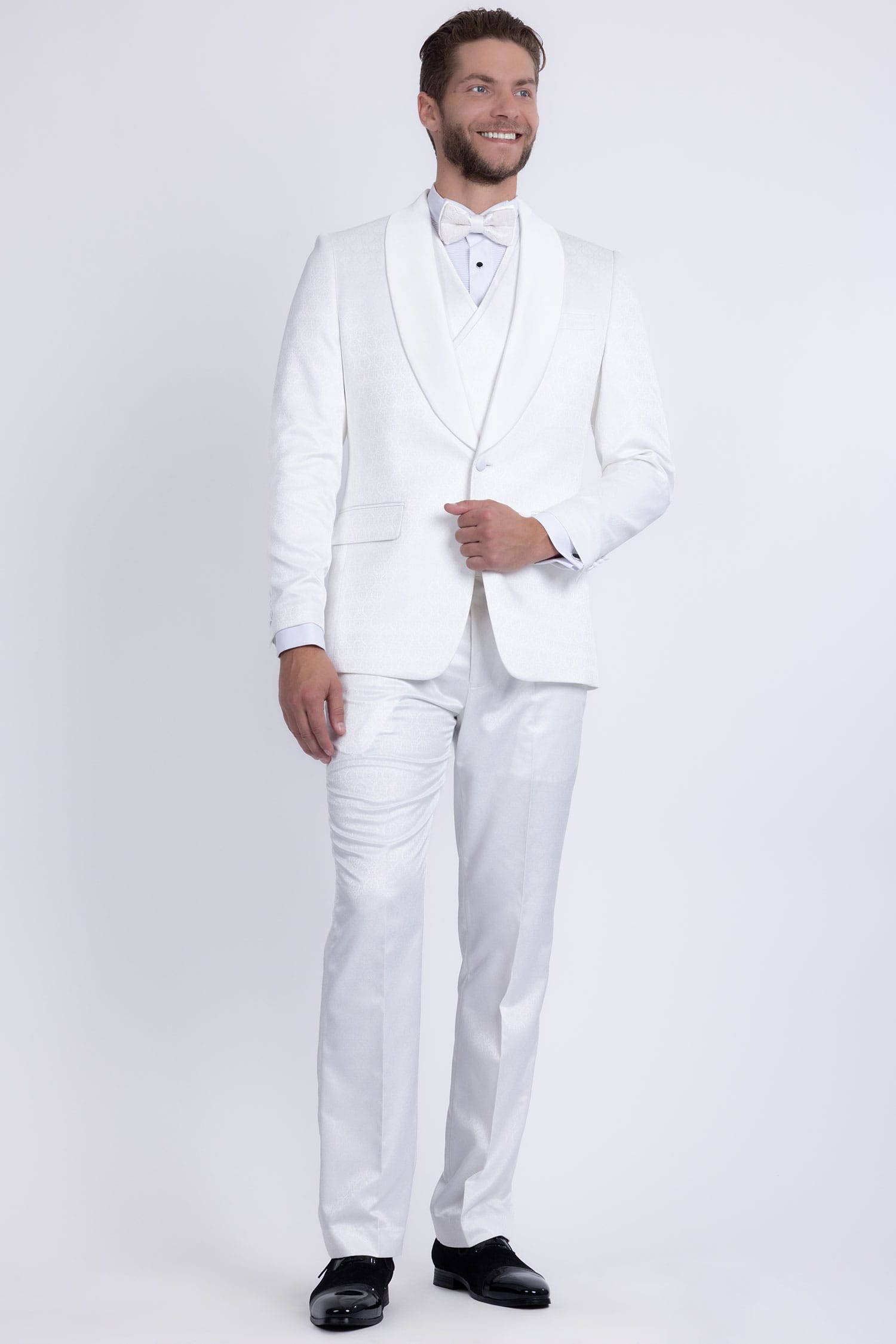 Barabas Men's Floral Geometric 3-Pieces Set Shawl Lapel Suit 6SU02 White