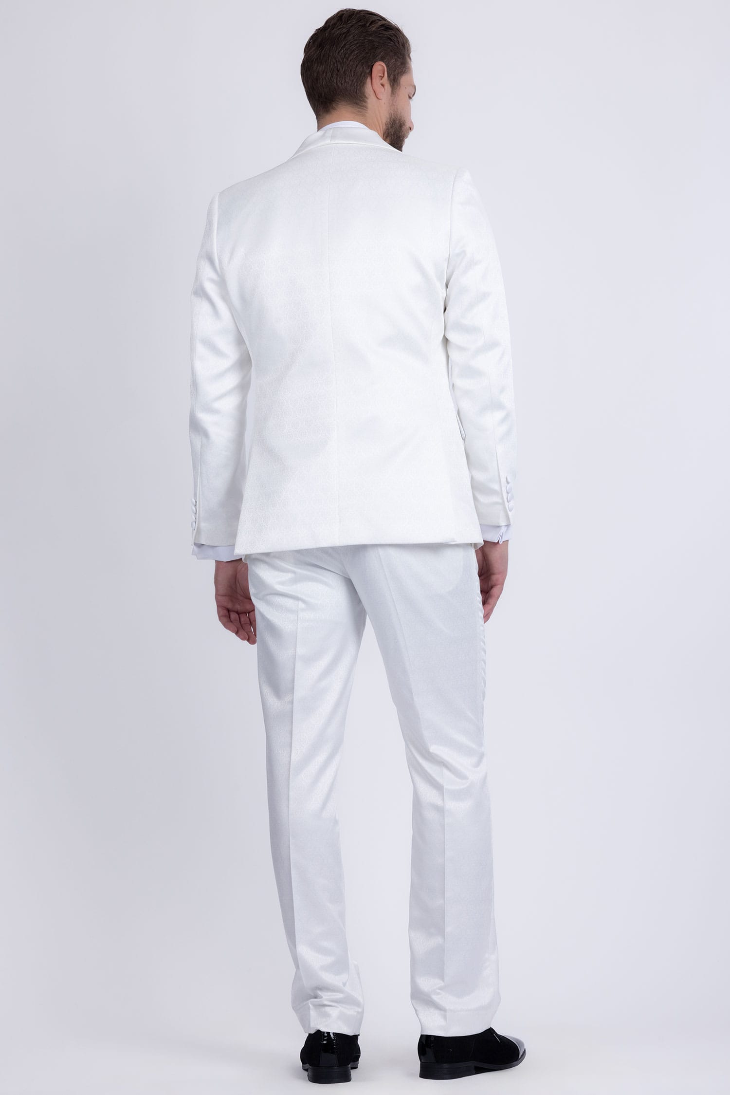 Barabas Men's Floral Geometric 3-Pieces Set Shawl Lapel Suit 6SU02 Off White