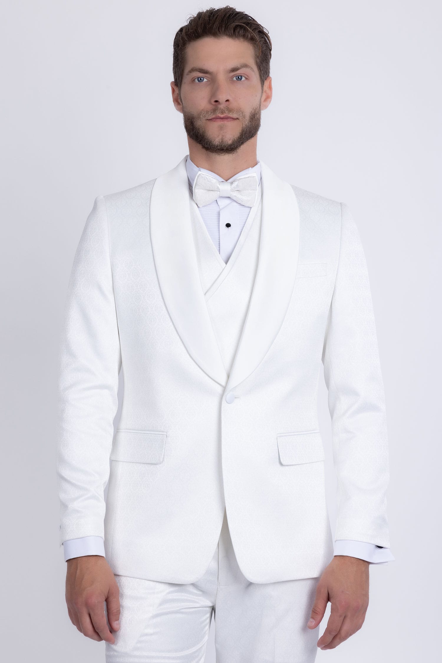 Barabas Men's Floral Geometric 3-Pieces Set Shawl Lapel Suit 6SU02 Bright White
