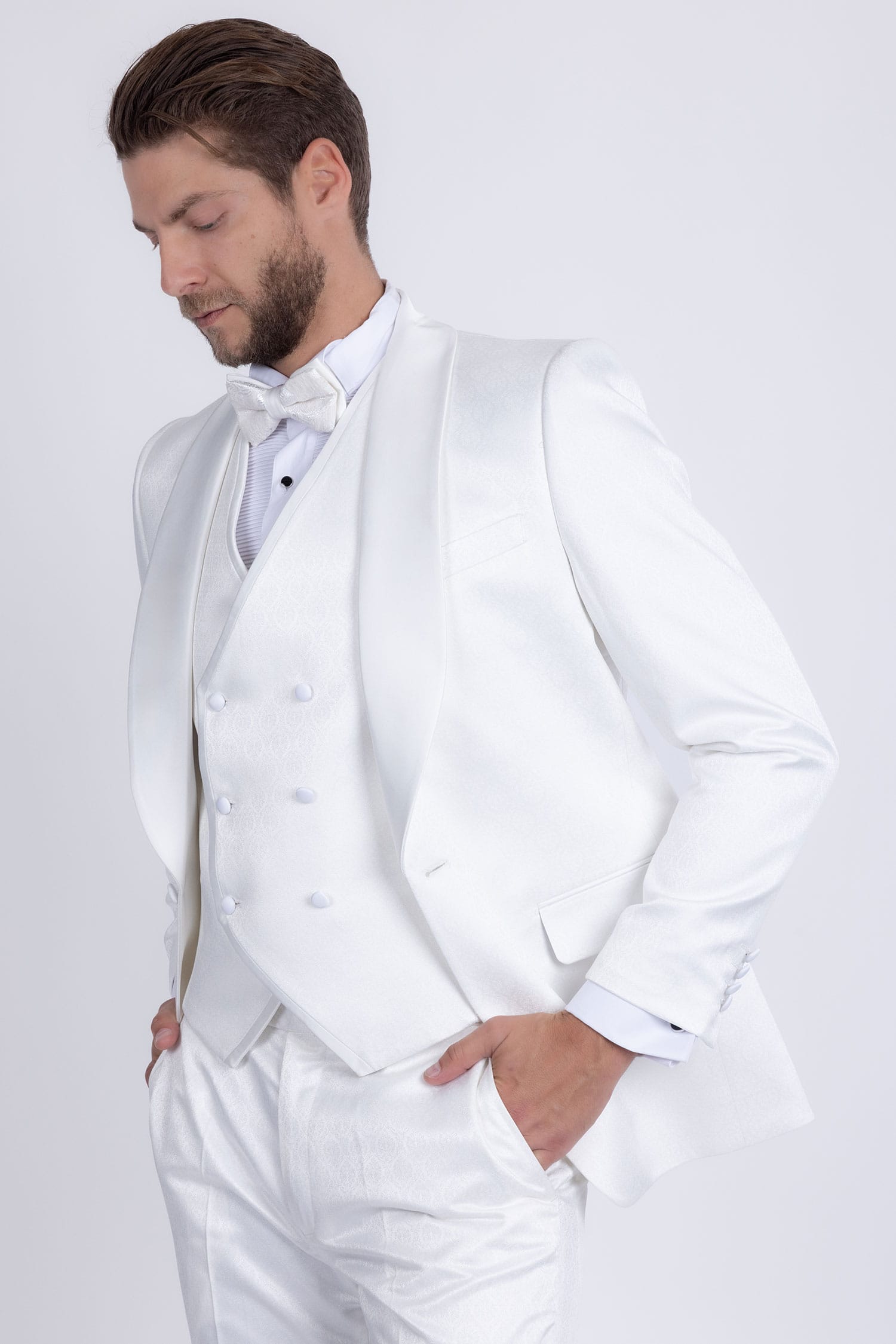 Barabas Men's Floral Geometric 3-Pieces Set Shawl Lapel Suit 6SU02 Off White