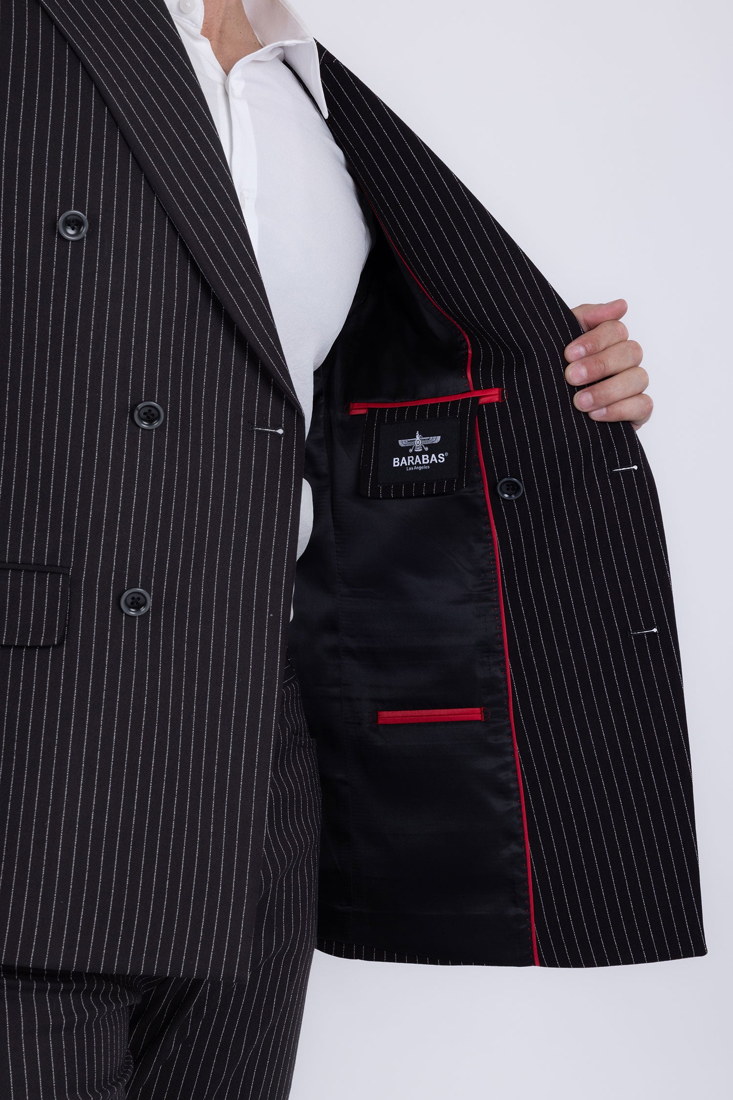 Barabas Men's Pinstripe Double Breasted Shawl Lapel Suit 6SU03 Black White