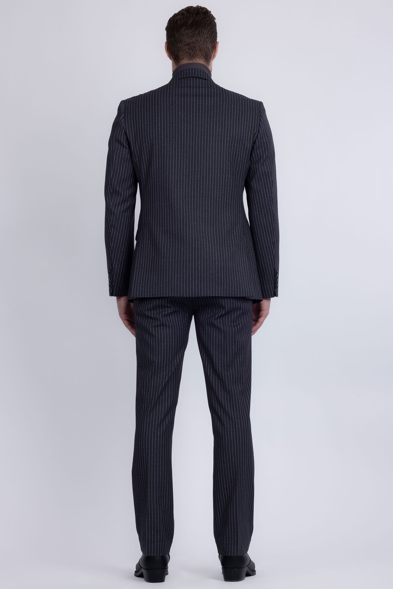 Barabas Men's Pinstripe Double Breasted Shawl Lapel Suit 6SU03 Grey White